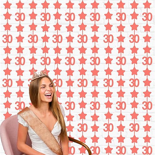 Miniatura 34 de Decoraciones doradas de 30 cumpleaños número 30, guirnalda de estrellas centelleantes metálicas, para colgar en banderines, telón de fondo para Oro