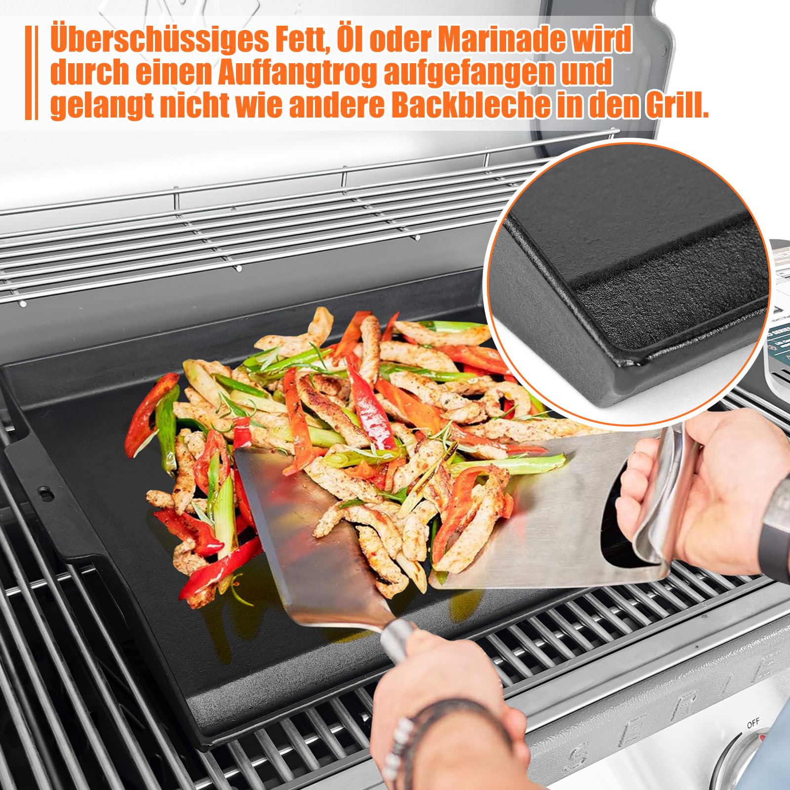 GFTIME Plancha en fonte universelle antiadhésive 58,6 x 40,5cm plaque de cuisson pour barbecue gaz charbon électrique