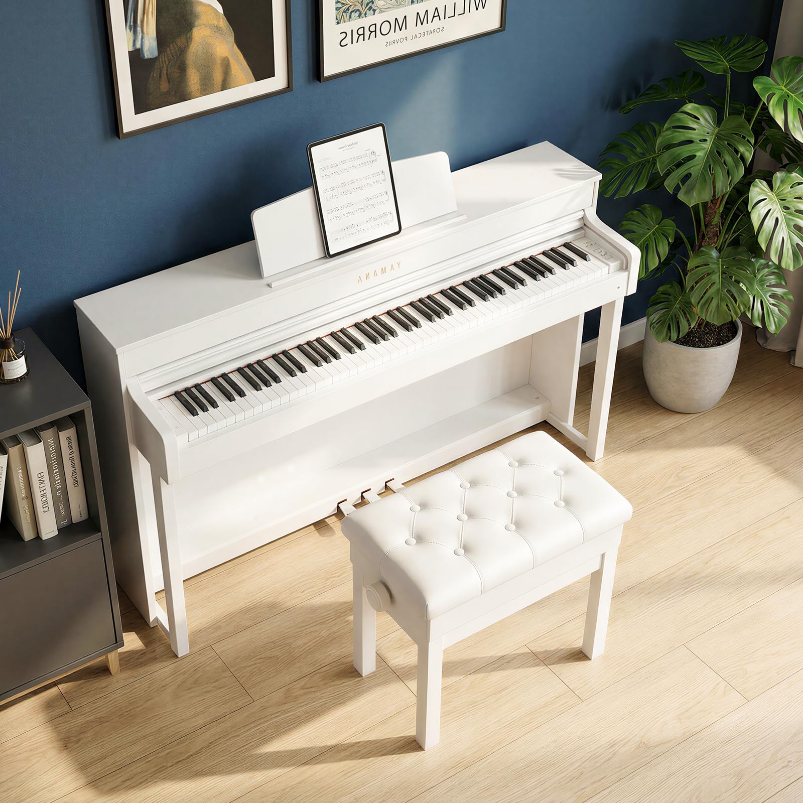 Clevich Klavierhocker Höhenverstellbar 48-58CM, Pianobank mit Stauraum, Klavierbank mit PU Lederkissen, Klavierstuhl Heavy Duty, Tastatur Piano Bench bis 150KG Belastbar, Weiß