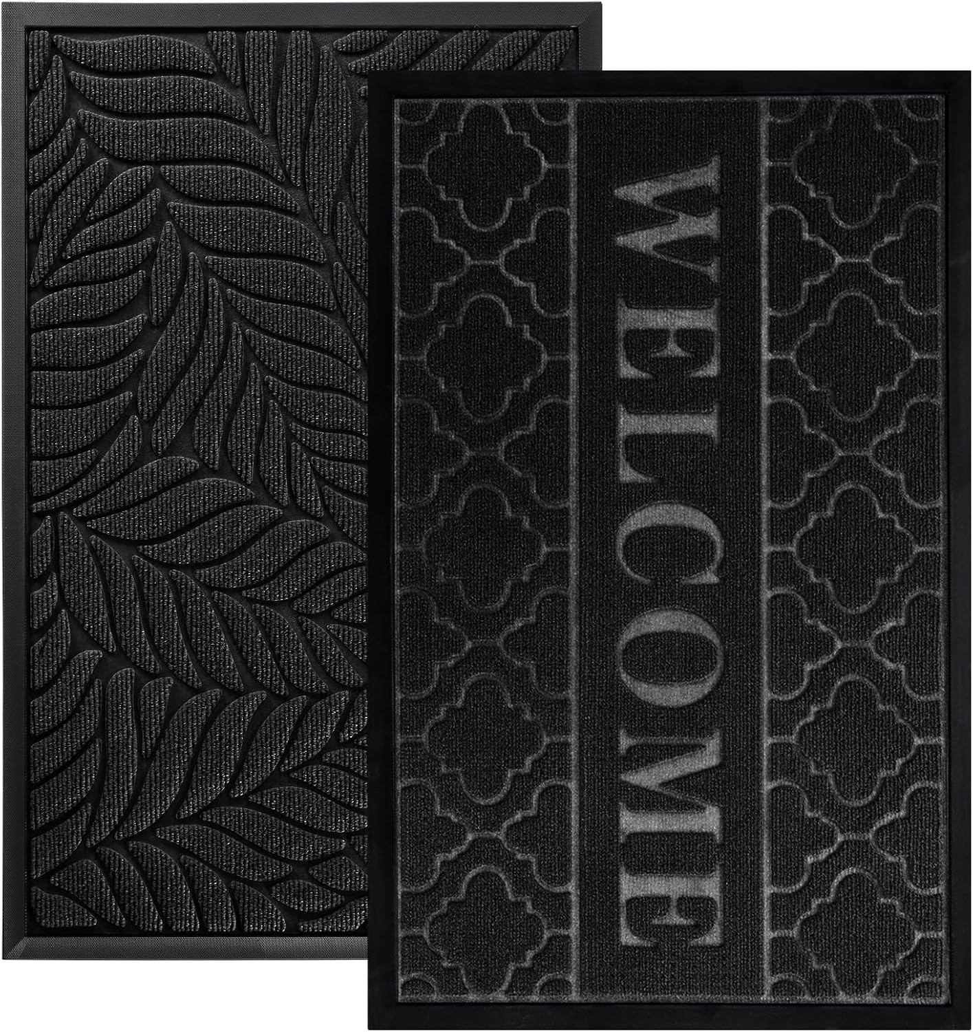 Yimobra Door Mat, Heavy Duty Front Door Mat for Home Entrance, Garage and Garden Outside Entryway Floor Mat, Non Slip, Easy Clean, 29.5 x 17 Inch, Black+Black