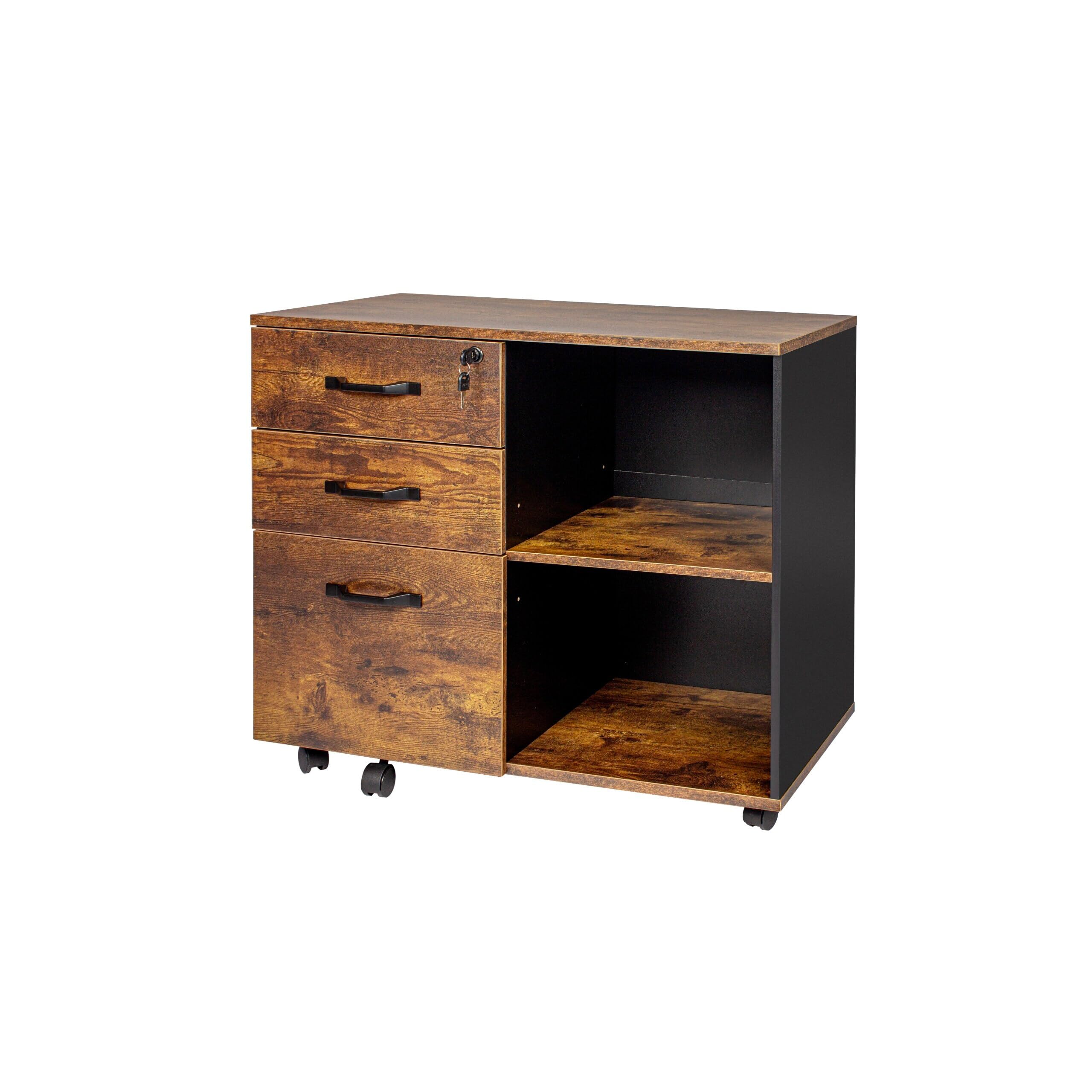 Relaxdays Cassettiera sotto Scrivania da Ufficio, Mobile con Chiave, 3 Cassetti Portadocumenti, 66x80x40 cm, Industriale