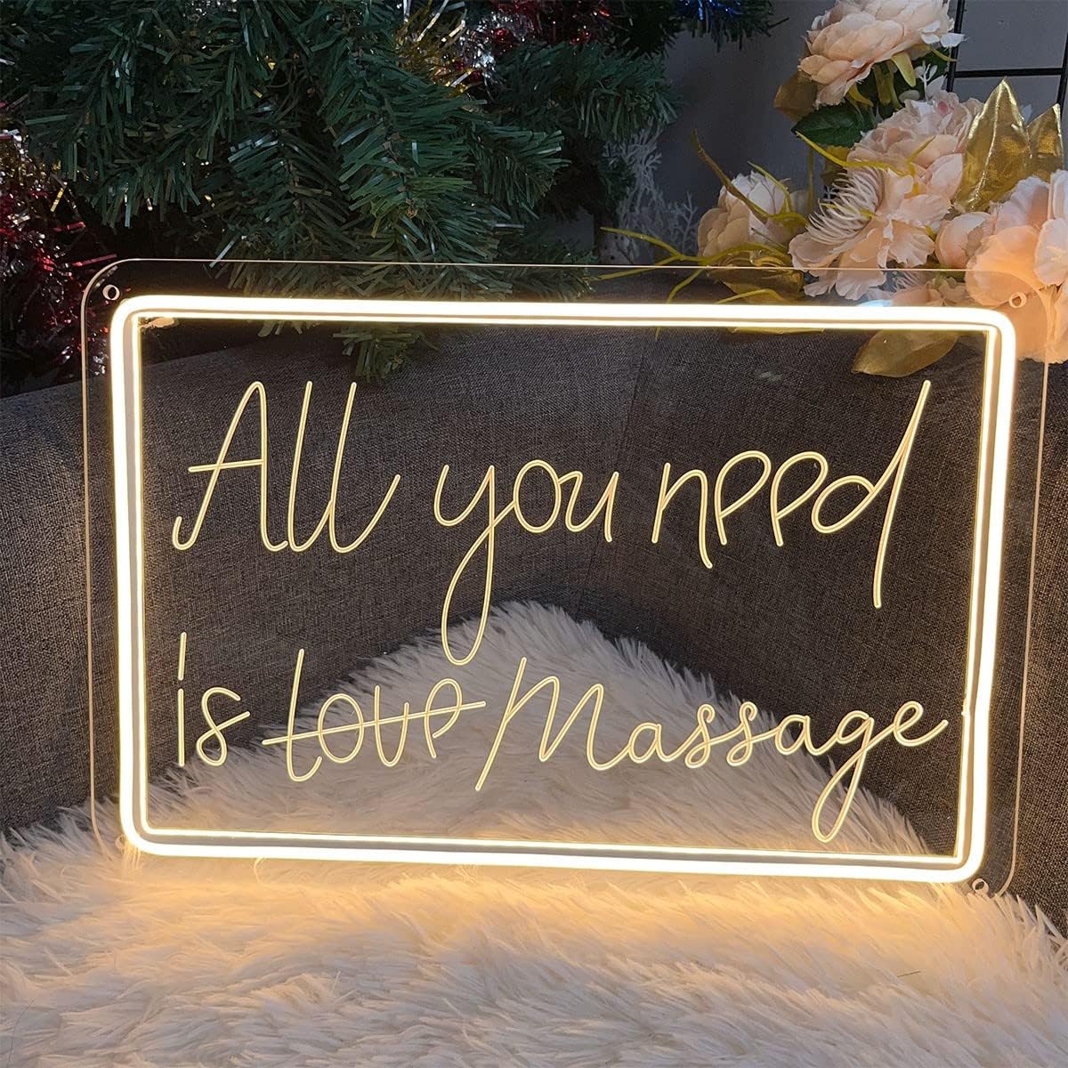 Neon Sign All You Need is Massage Wall Decor 3D Art Carving Design Indoor Bedroom Led Neon Signs Backdrop Flex Christmas Party Wedding Living Room Birthday Gift(Warm White,USB,30×20CM)