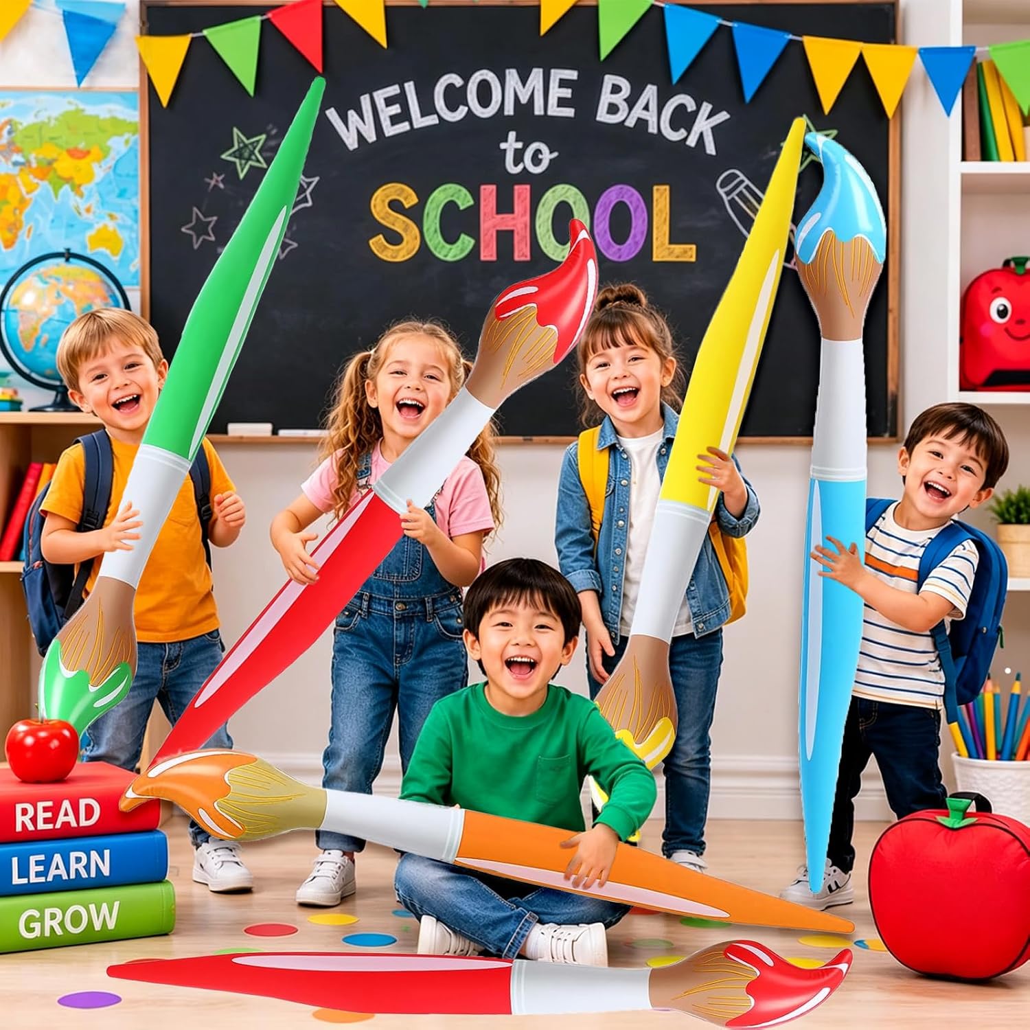 Inflatable Paint Brushes, 6 Pcs 41 Inch | Giant Art Paint Brush Balloon Back to School Blow up Paint Brushes Prop for Back to School Classroom and Paint Party Décor
