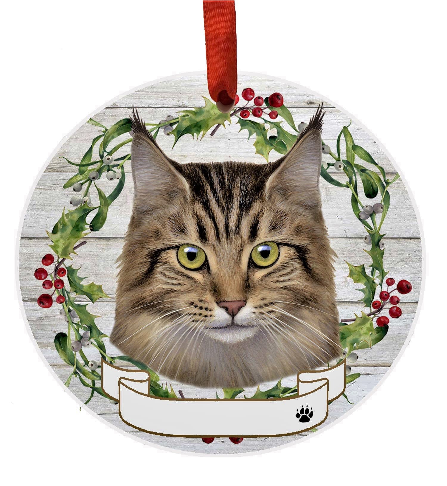 E&S Imports Maine Coon Ornament - Pets DIY Personalizable Cat Gifts Ceramic Round with Glazed Finish X-mas Decoration Christmas Ornaments Craft for Pet Lovers
