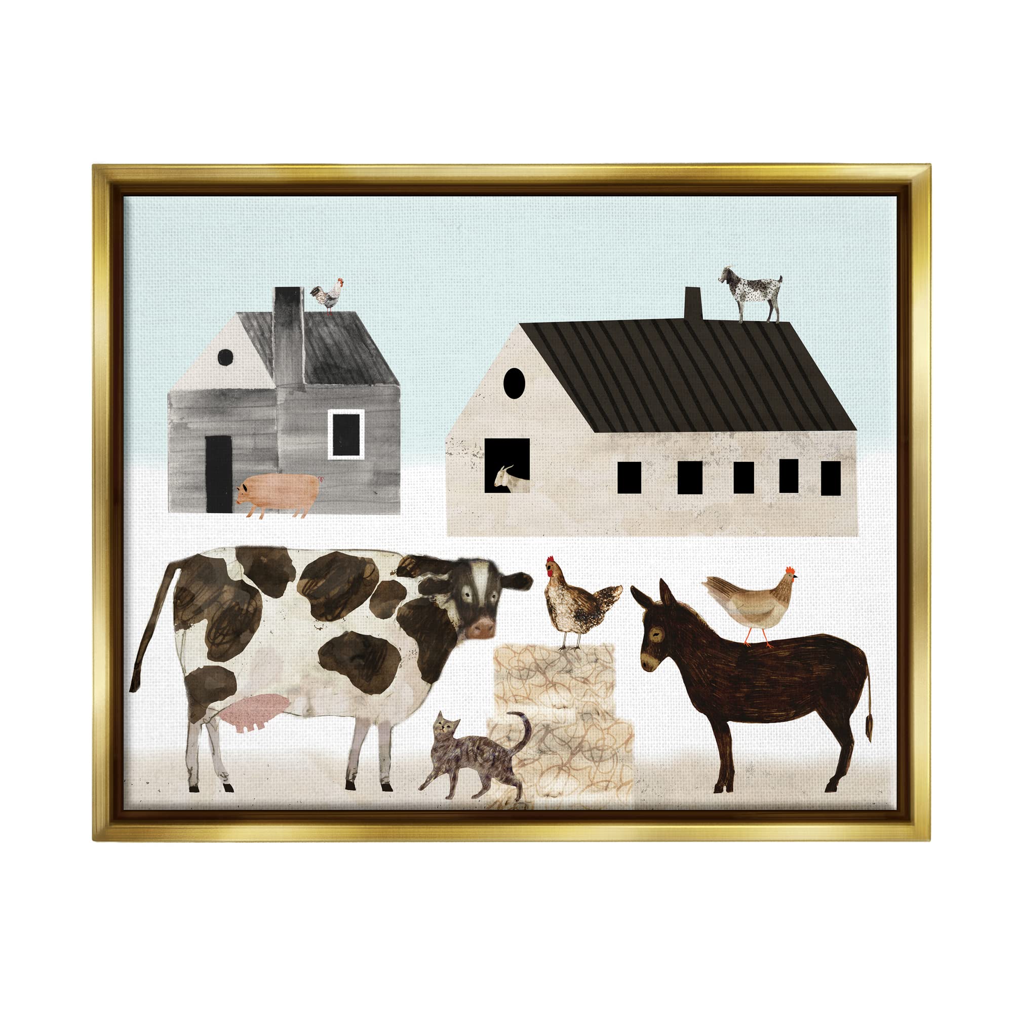 'Minimal Farm Animals Barn and Home'| Floating Frame Canvas Art