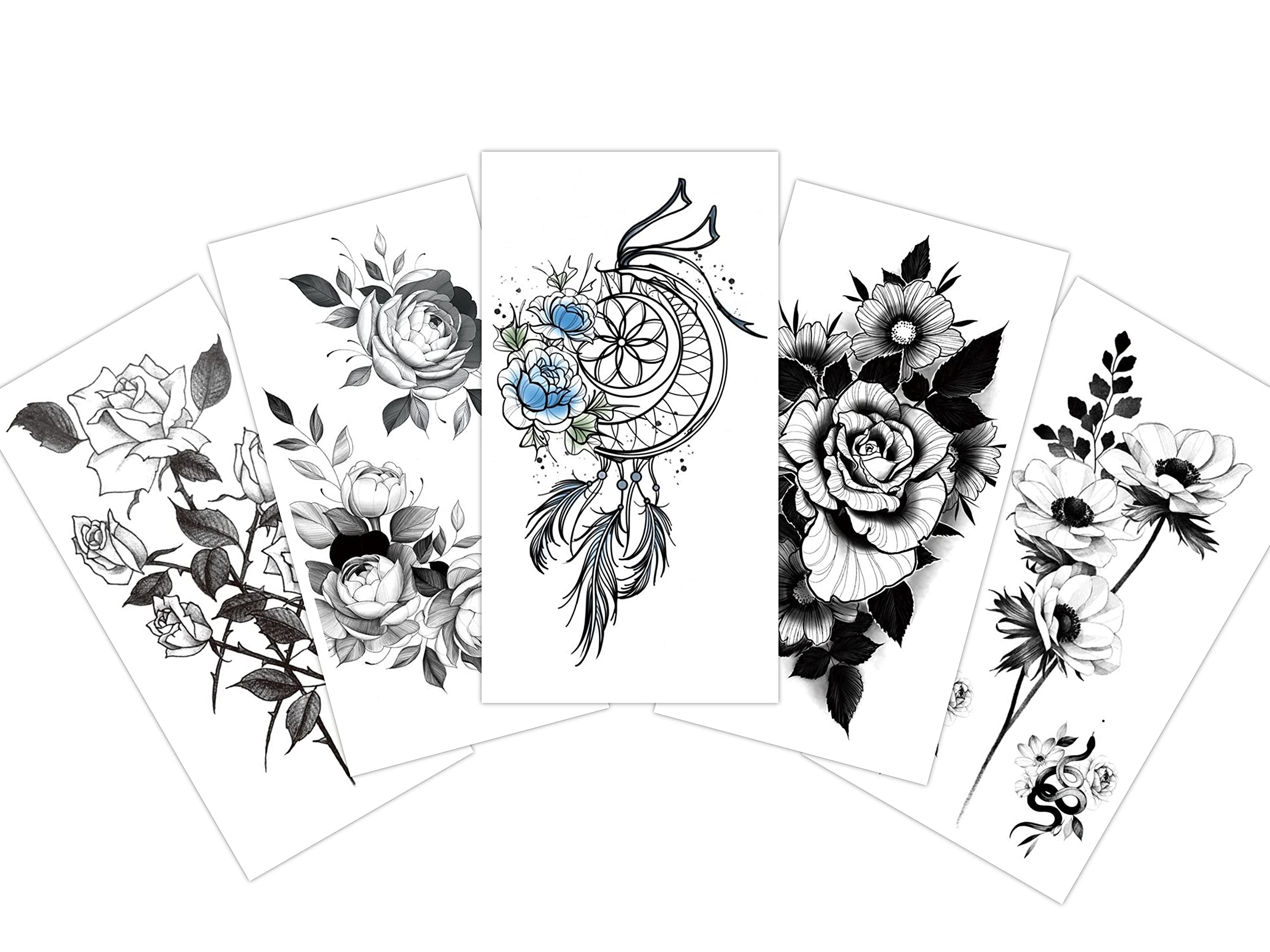 S.A.V.I 5pcs. Temporary Tattoo Stickers Combo Of Rose Flowers, Dream Catcher Mix Designs For Girls Women Size 10.5x6cm-image-27
