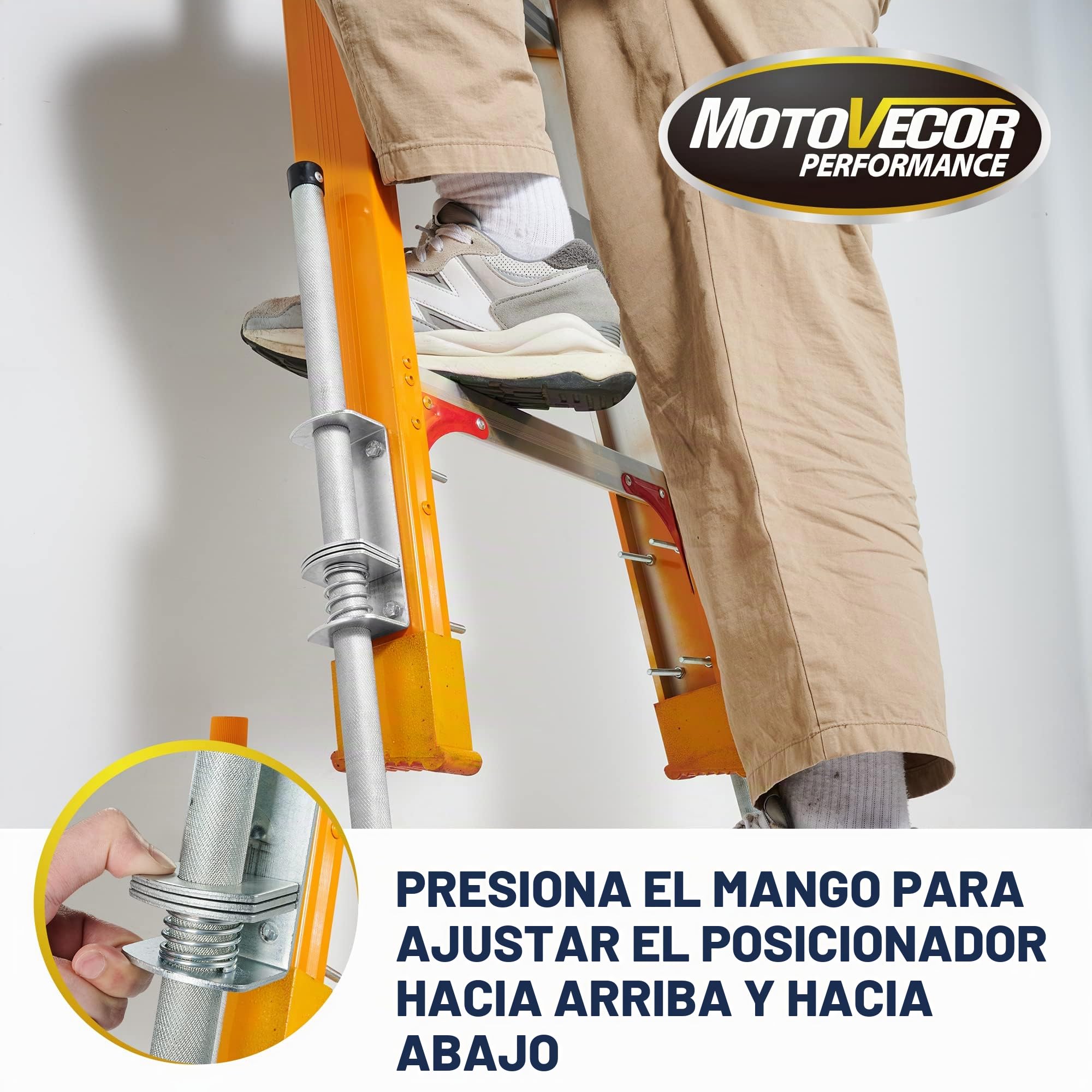 Bravex Par de niveladores de escalera ajustables con patas de goma antideslizantes grabadas, poste de acero antideslizante, estabilizador de escalera de extensión, niveladores de pies, accesorios