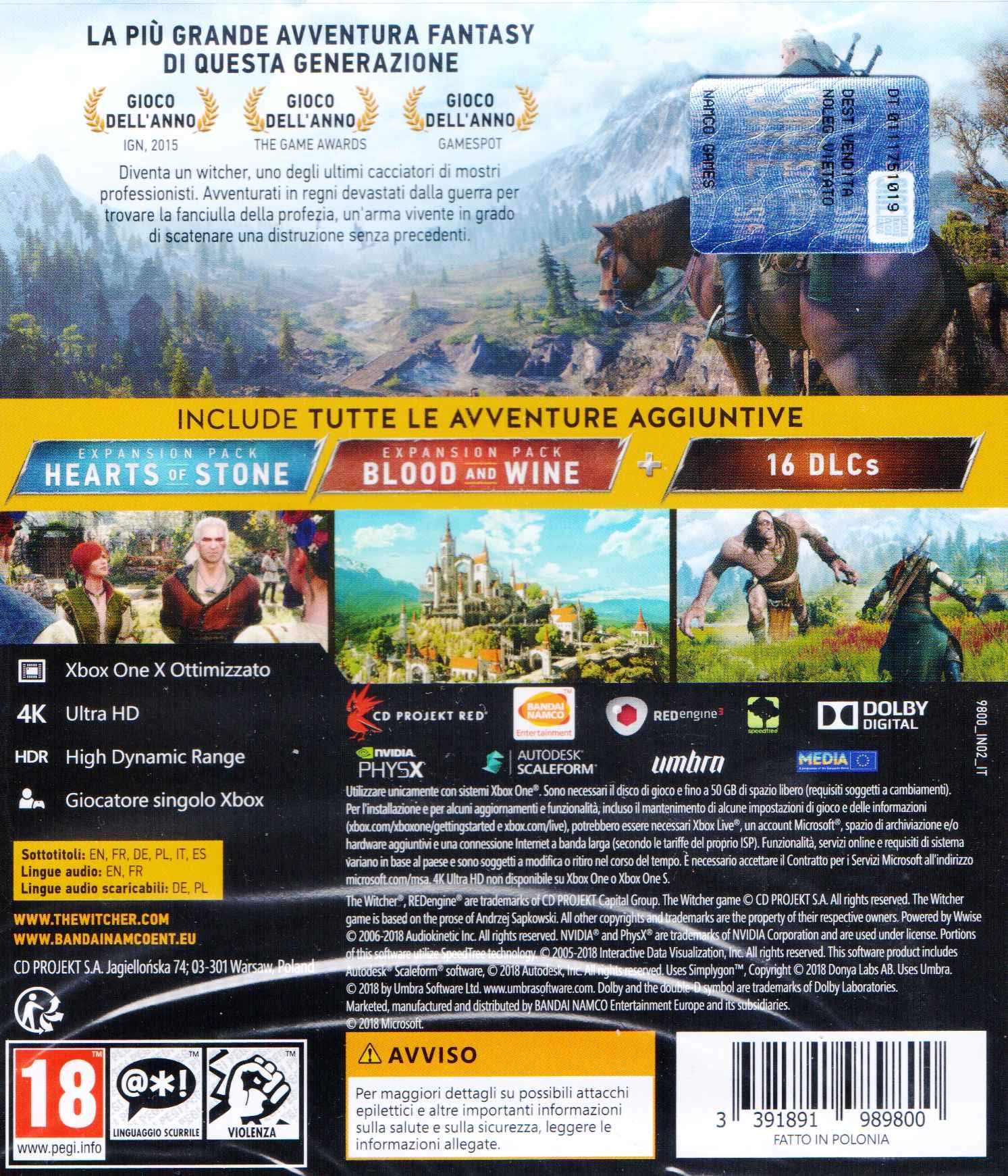 The Witcher III - Game Of The Year - Xbox One, Dialogo: Inglese, Sottotitoli: Italiano