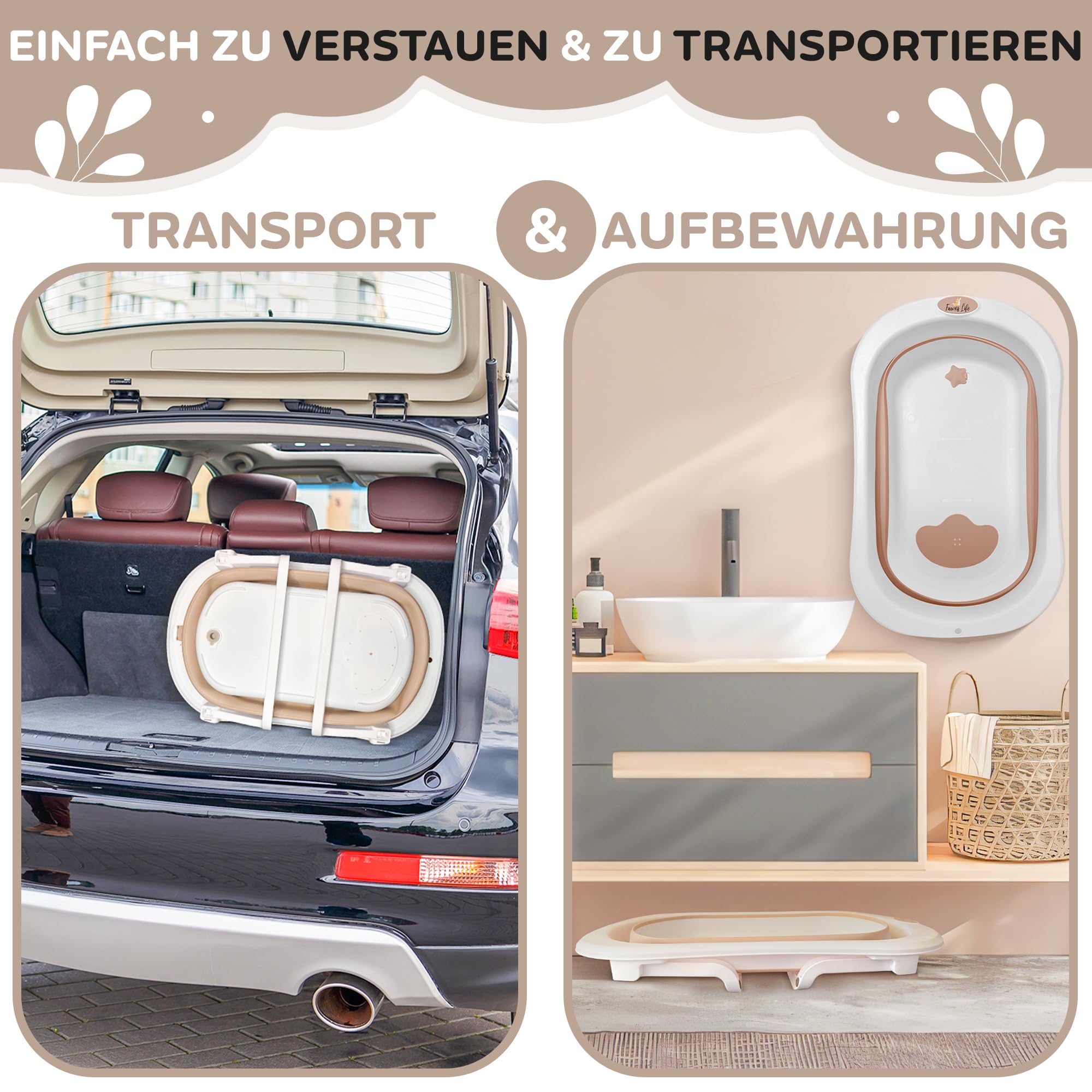 XXL Babywanne faltbar FawnsLife - faltbare badewanne baby mit bequemen Sitz und faltbarer Wassereimer- baby badewanne faltbar in Premium Qualität, praktisch für kleine Räume und Reisen.