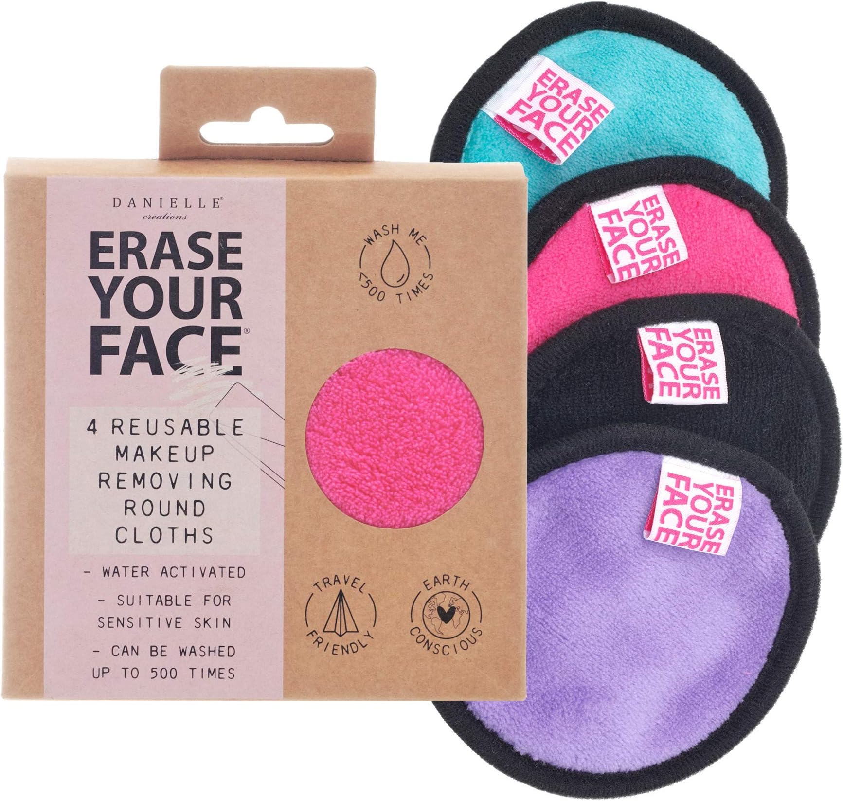 Erase Your Face Reusable Make Up Remover Pads 4 Pack Brights
