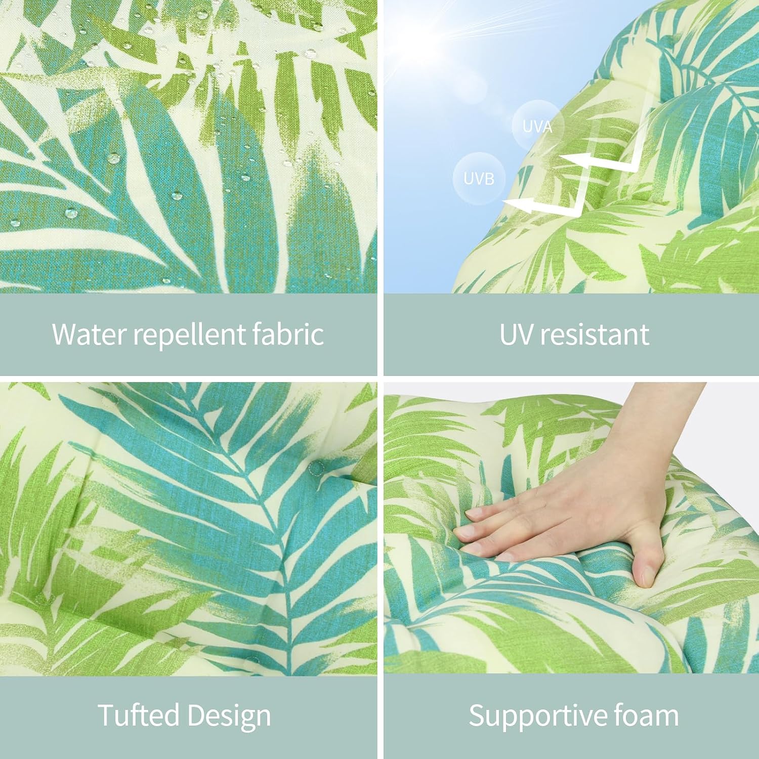 Outdoor Wicker Cushion, Set 19 x 19 x 5 Inch Seat Patio Cushions Round Corner Chair Pads Premium Comfortable Thick Fiber Fill Tufted Cushion,2 Pack, Green Leaf