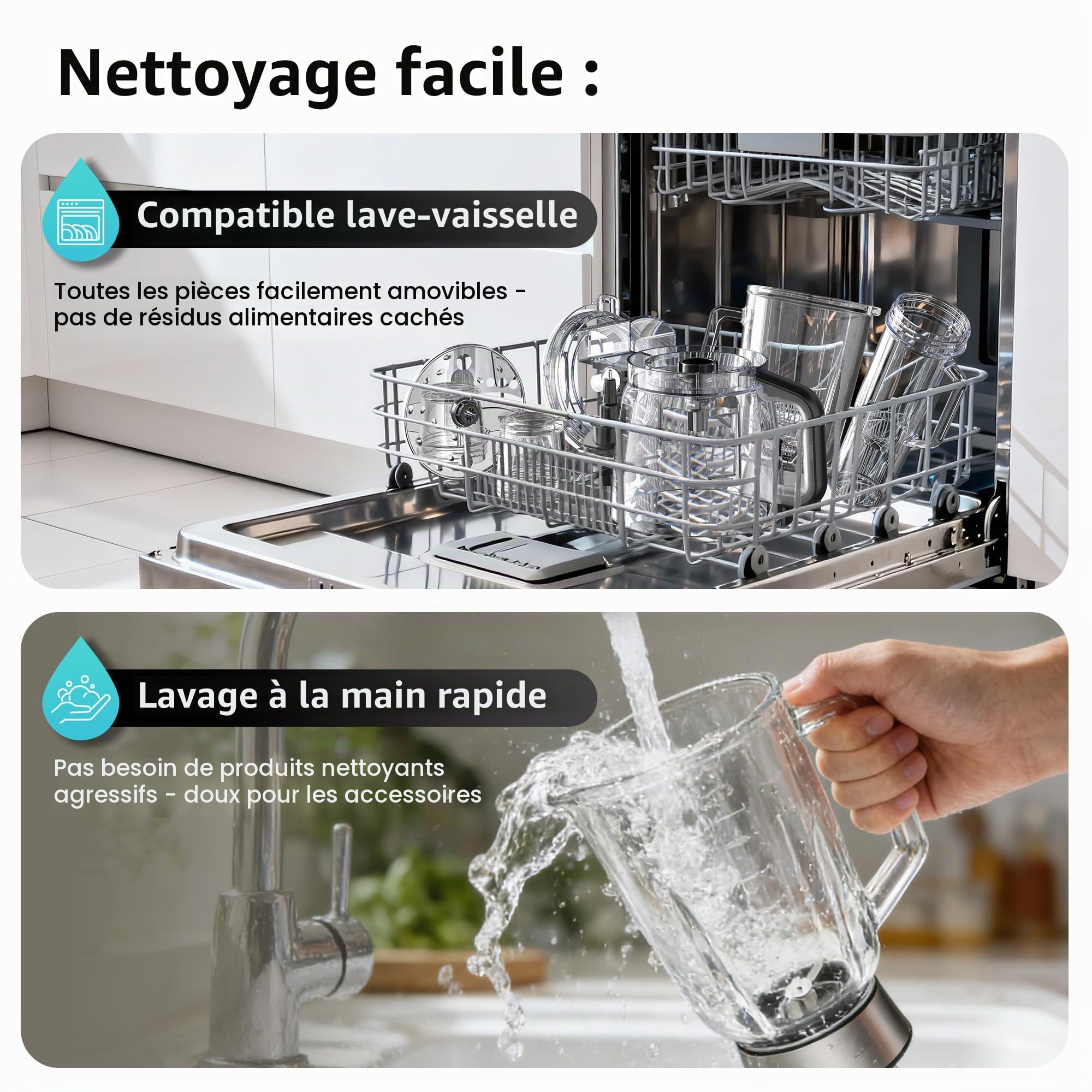 Cuisine Multifonctions 10-En-1, Hachoir De 2l Pour La PréParation De PâTe Le Tranchage Et Le RâPage Mixeur 1300W Avec Bol En Verre De 1,5l Pour Smoothies Lavable Au Lave-Vaisselle