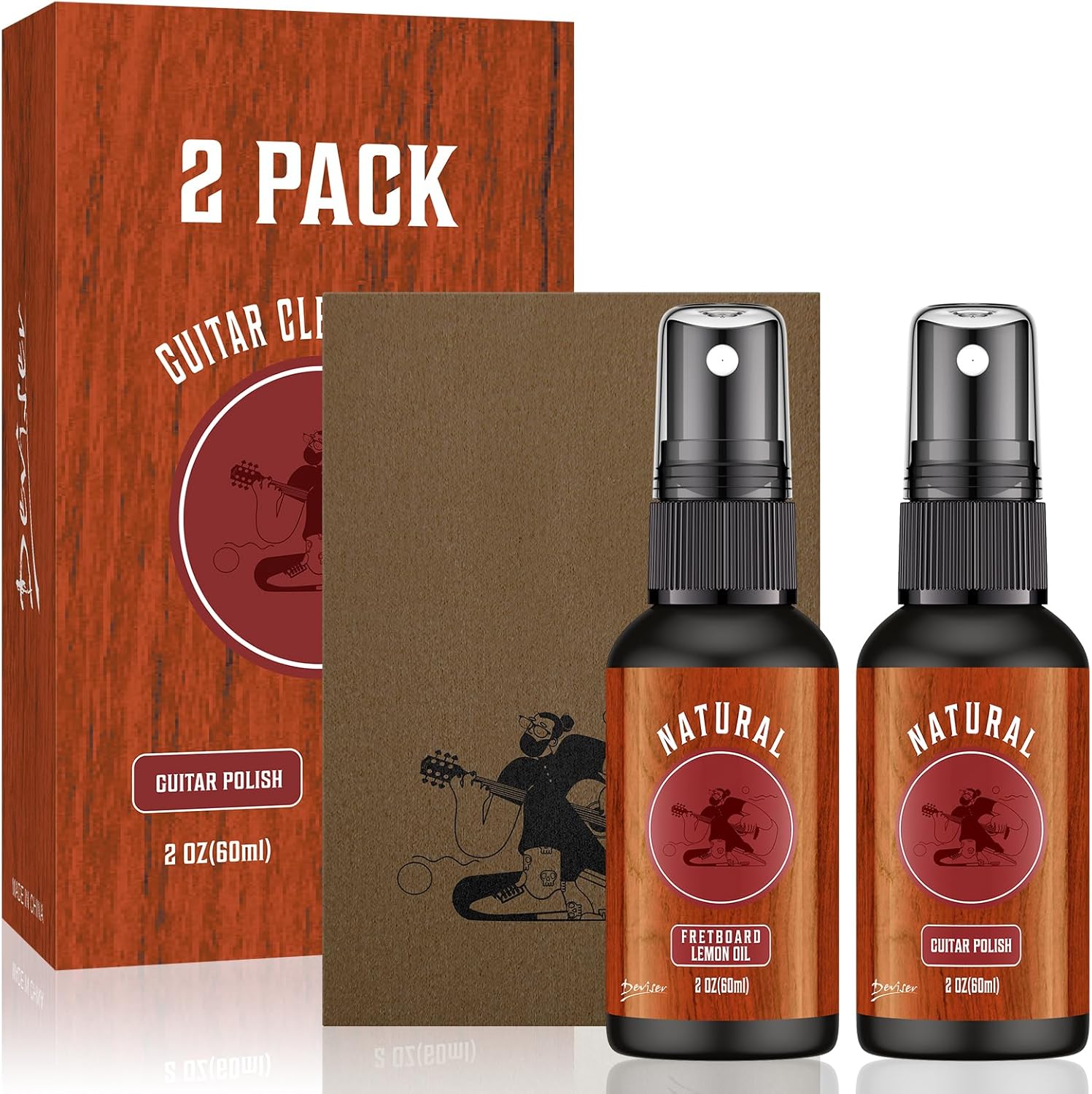 Deviser Guitar Cleaner Spray,All IN ONE Kit 2 OZ,fretboard Lemon oil,Polish,Guitar String-cleaner,Guitar string winder,Cleaning cloth for guitar cleaning and maintenance
