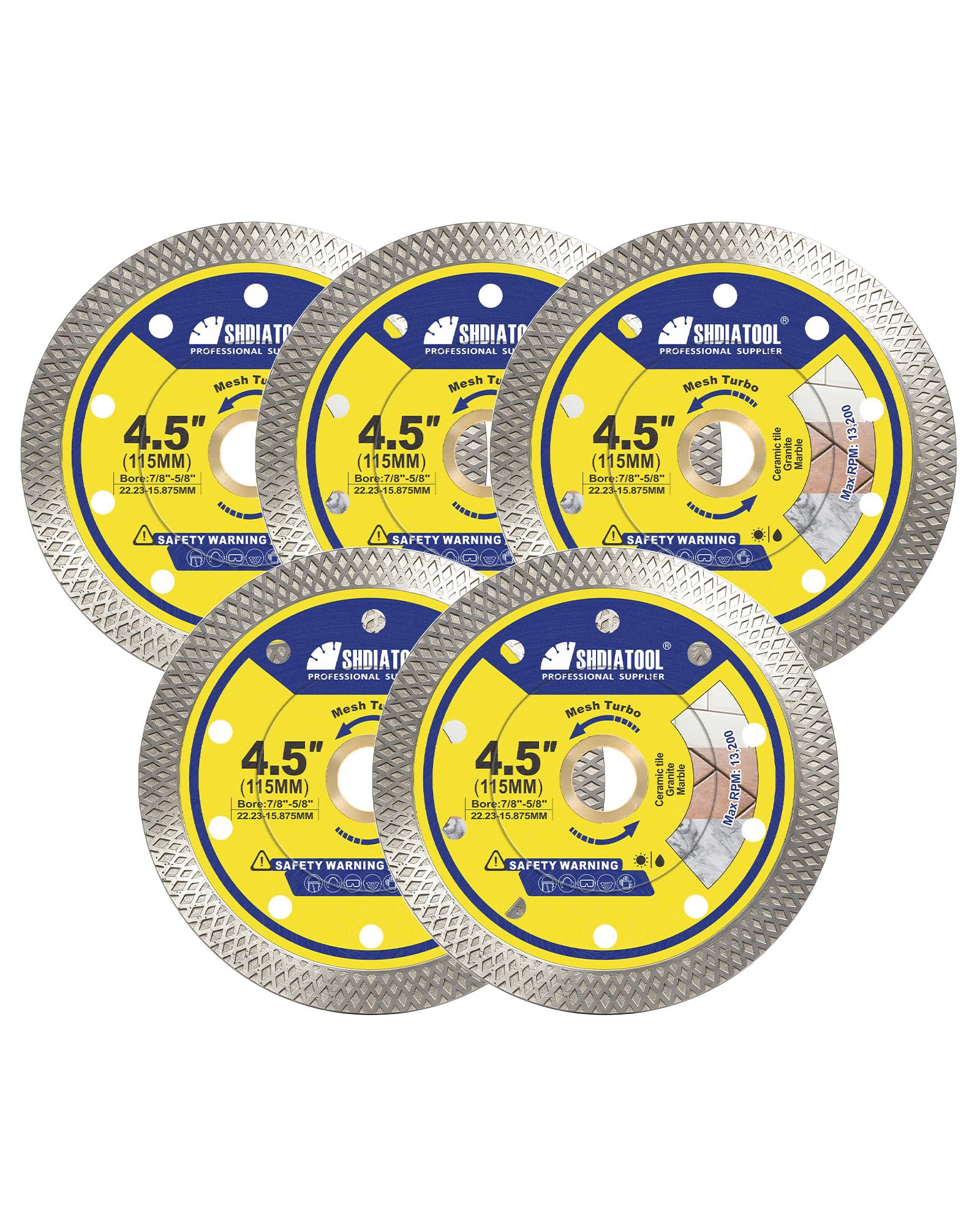 SHDIATOOL 5 lame diamantate per piastrelle da 10,5 cm, disco da taglio super sottile per smerigliatrice angolare, pergolato da 7/8", taglio a secco a umido, porcellana, ceramica, marmo, granito