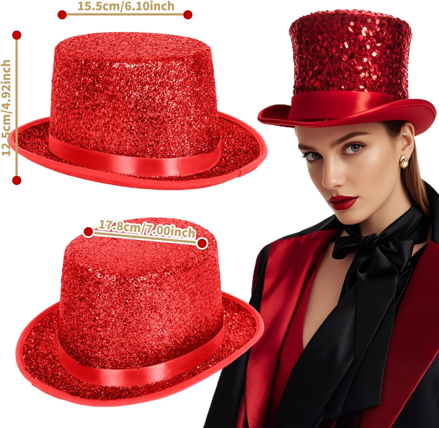 Barelove Top Hats for Men Women Adults, Shiny Magician Hat Tuxedo Hat Victorian Dress Up Christmas Top Hats - Image 2