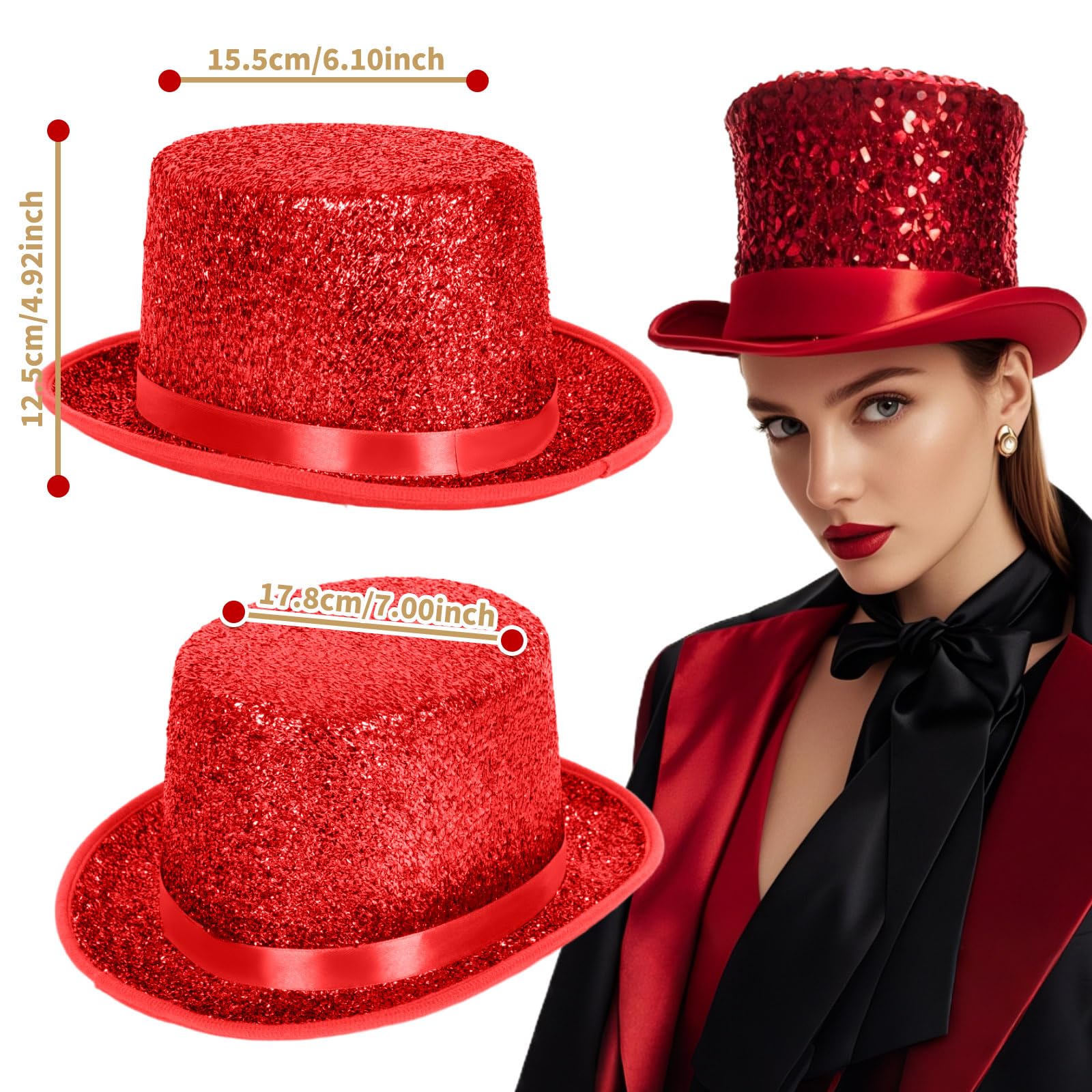 powerking Top Hats for Men Women Adults Shiny Tuxedo Costume Magician Hat Victorian Dress Up Christmas Topper Hats - Image 2