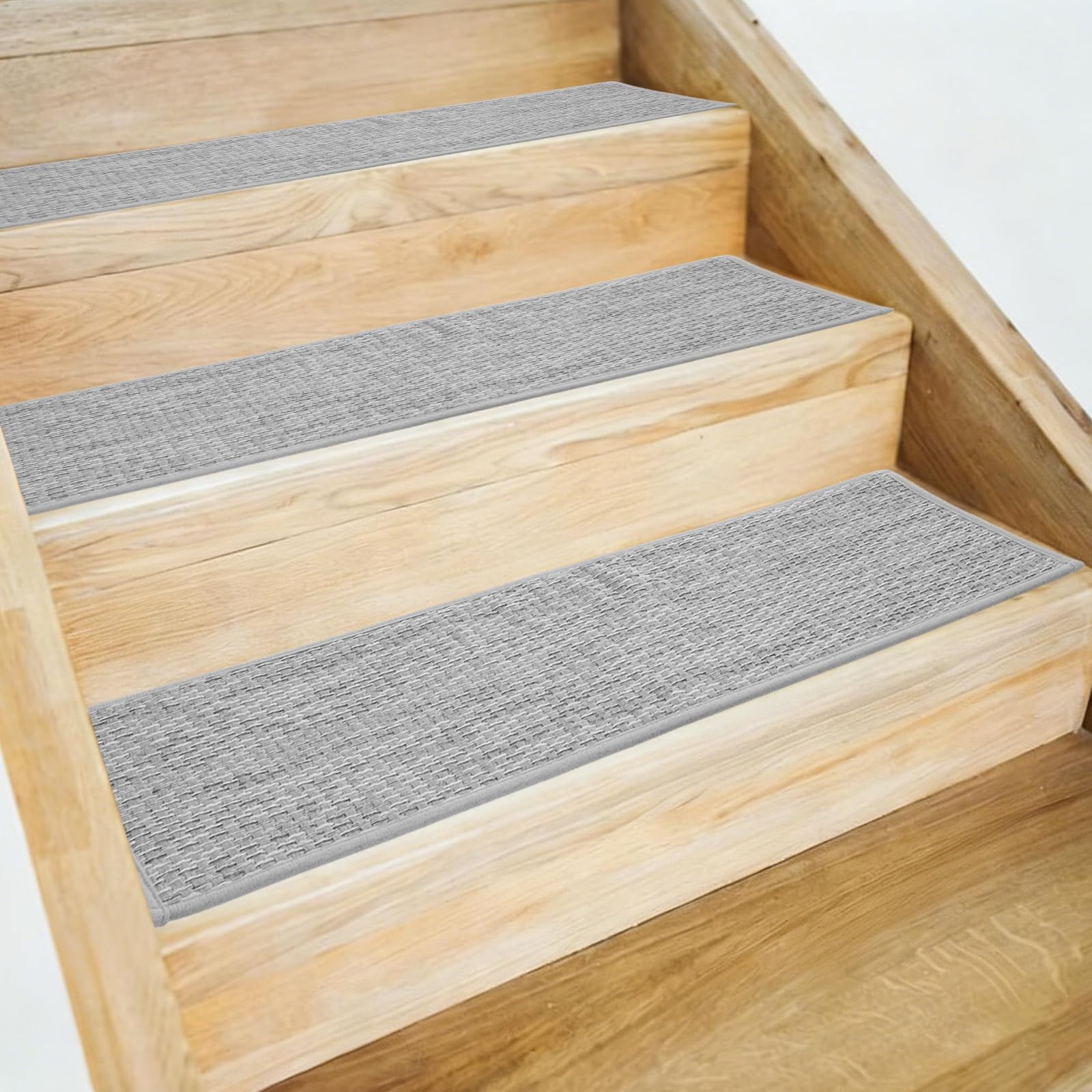 sourcing map 5pcs Stair Treads Non-Slip 20cm x 55cm Polyester Washable Reusable Adhesive Anti Slip Carpet Treads for Stair Steps, Gray