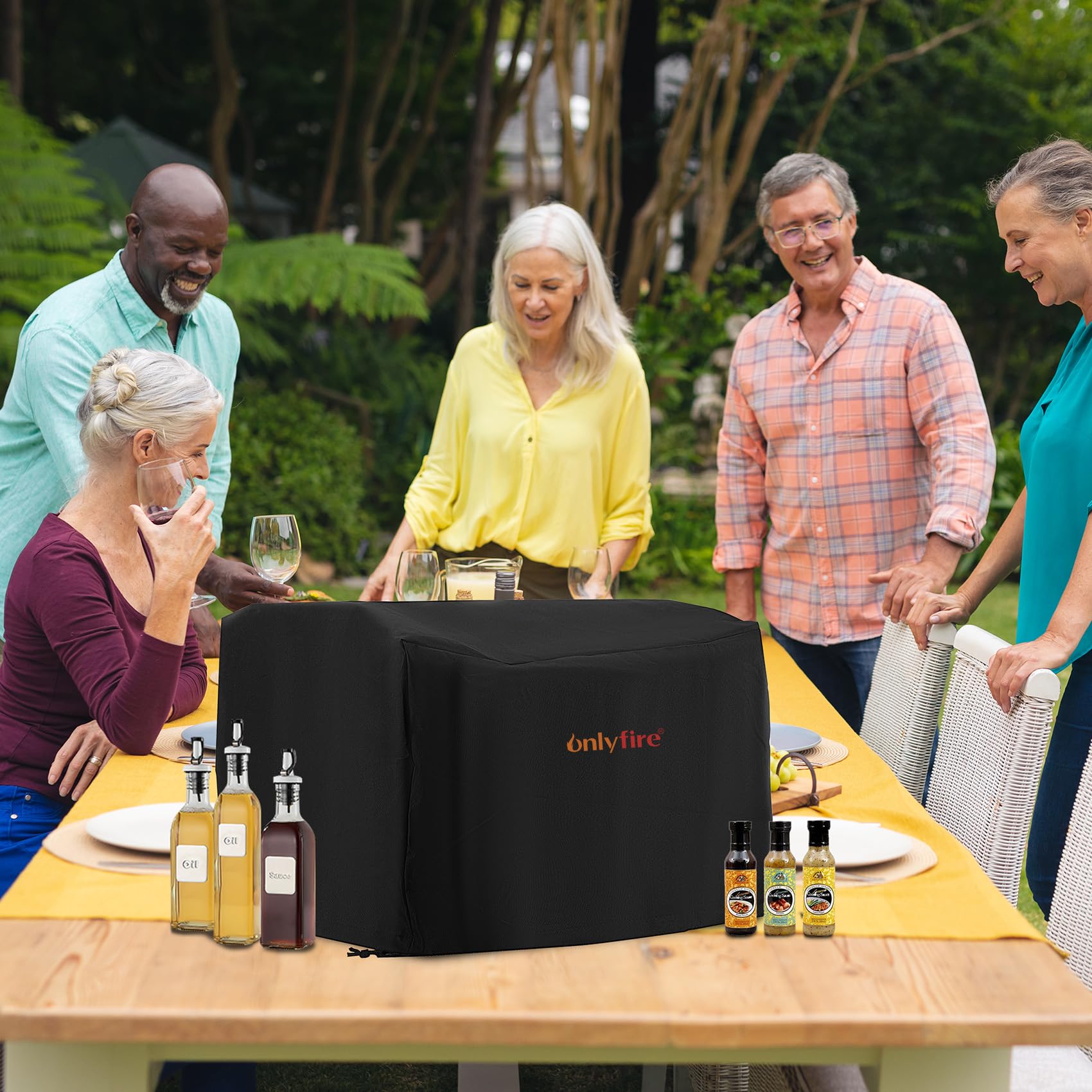 ONLYFIRE GRILLS Funda para parrilla de barbacoa para exterior, impermeable, CV702, color negro