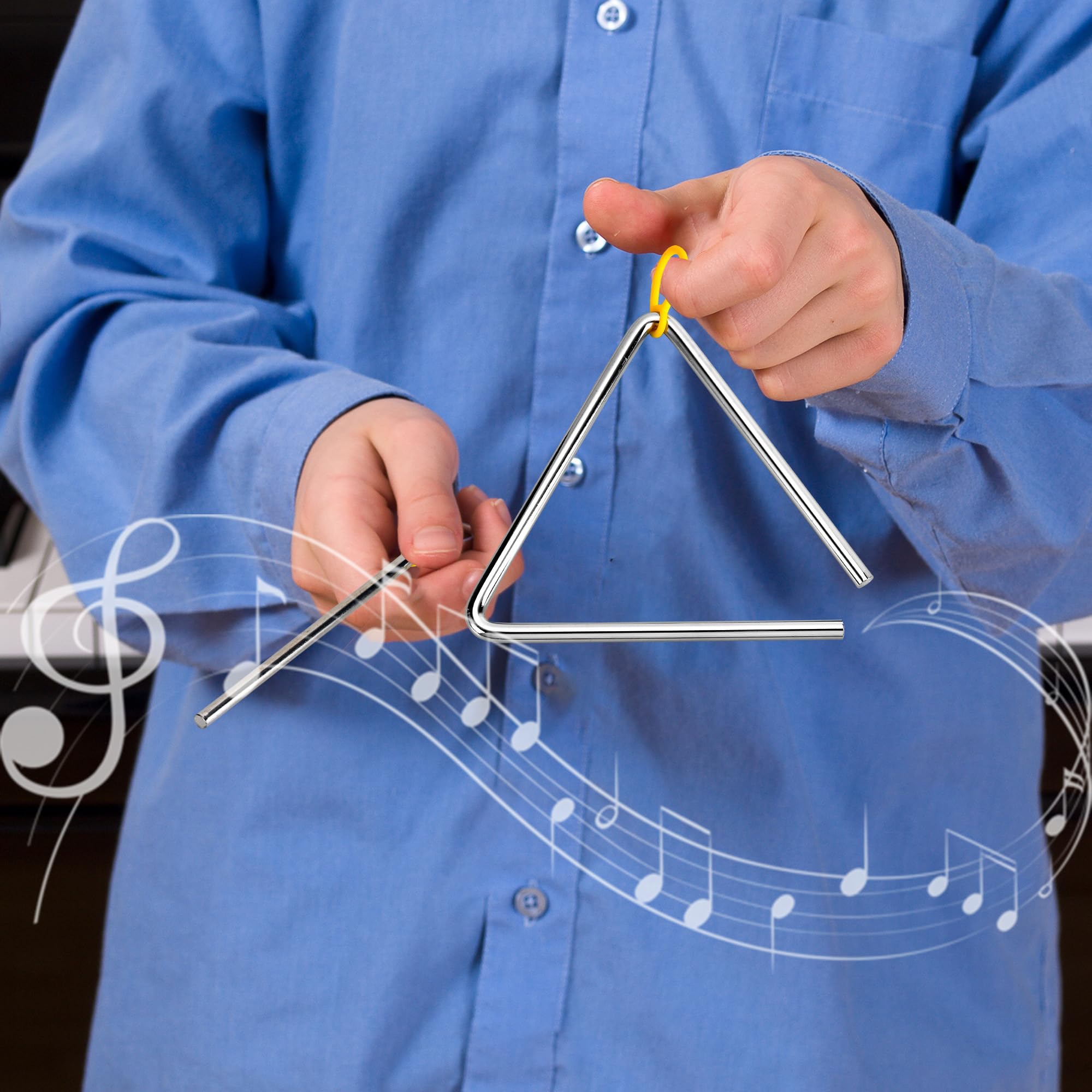 20 instrumentos triangulares con golpeador, instrumento de percusión triangular de acero de 6 pulgadas, instrumento triangular musical de mano para adultos