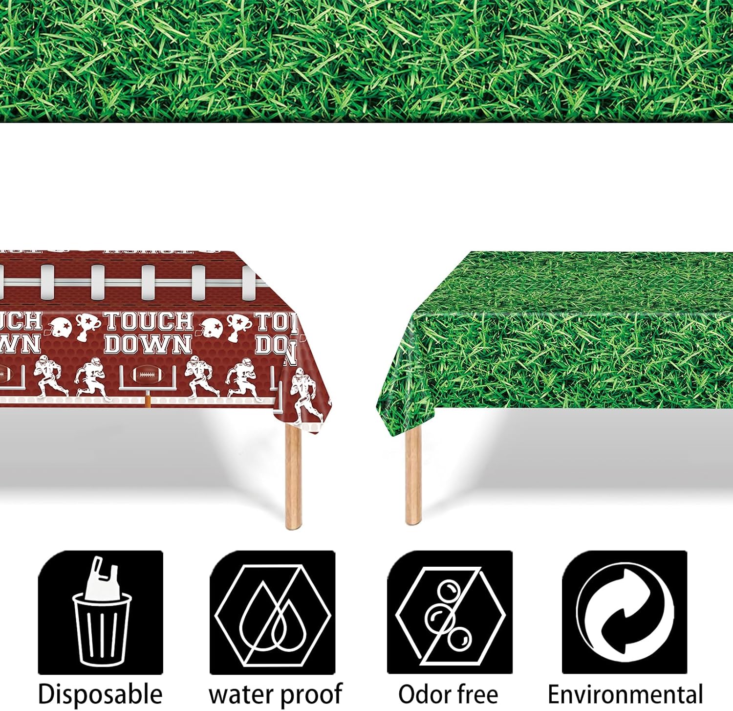Football Party Decorations Disposable Tablecloth Plastic Touchdown Table Cover for Football Birthday Party Decorations and Gameday Tailgate Decorations 54 X 108Inch, 2 Pack