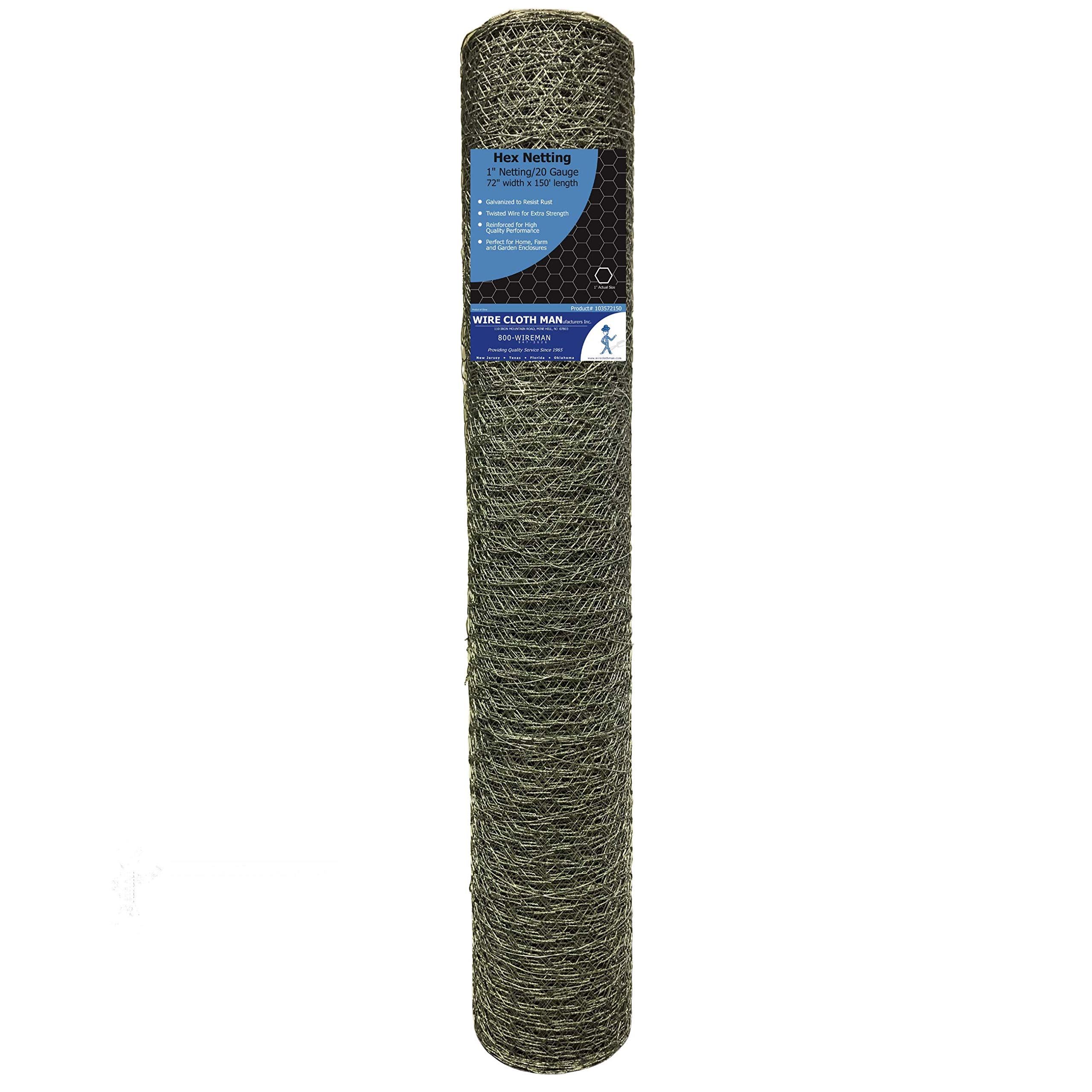 Wire Cloth Man 1" Galvanized Hexagonal Netting 20 Gauge Chicken Wire (6X150')