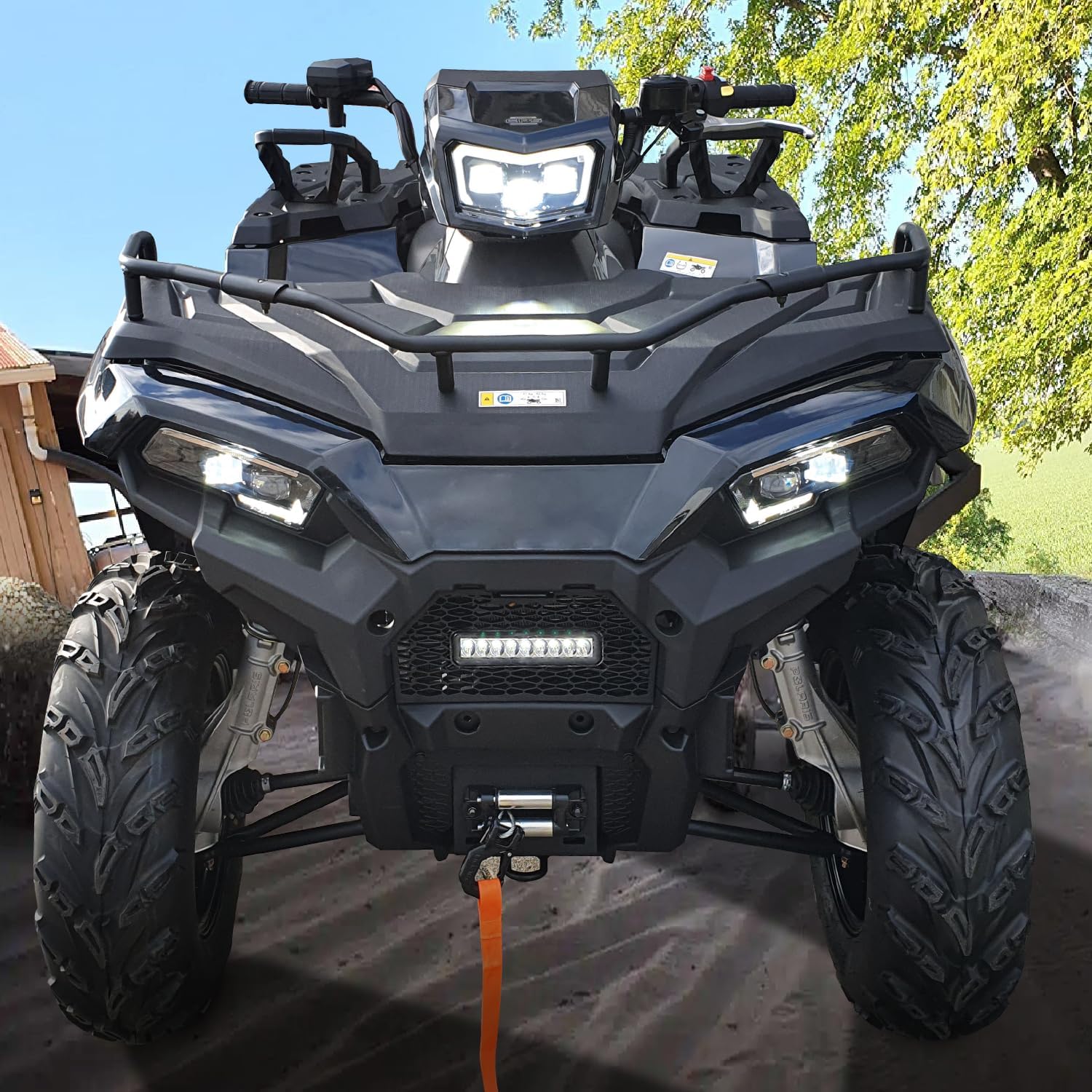 Front Grill with LED Light Compatible with 2017-2025 Polaris Sportsman XP 1000, 2021-2025 Sportsman 850 Accessories Front Mesh Grille W/Light Bar