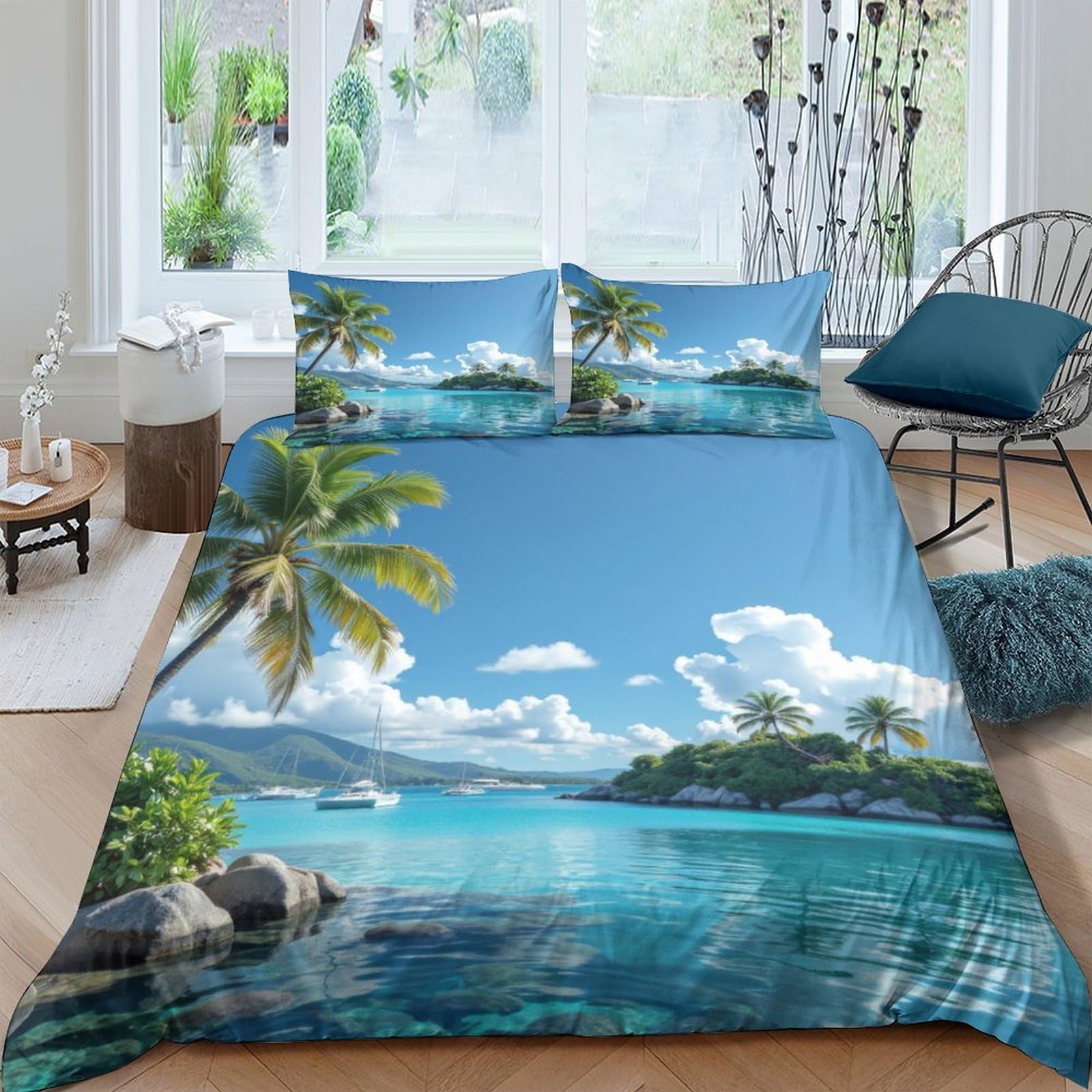 Ctjqhvkz Style-6 3D Printed Tropical Beach Fitted Sheet Microfiber Soft Ocean Island Mattress Cover For Bedroom Guest Room Home Decor Single（135X200cm）