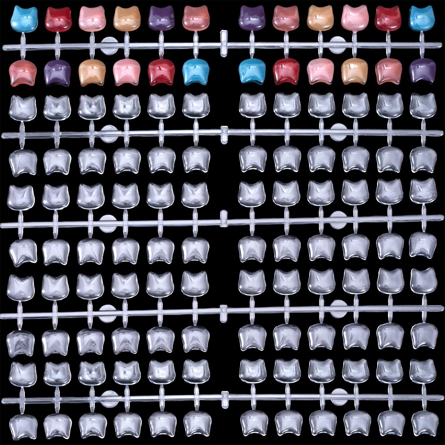 120pcs Nail Polish Swatch Dots, Cute Cat Shape Nail Polish Color Swatches Display Tips, Clear Adhesive Nail Art Card Chart for Women Beginners Professionals Practicing (5 Strips)