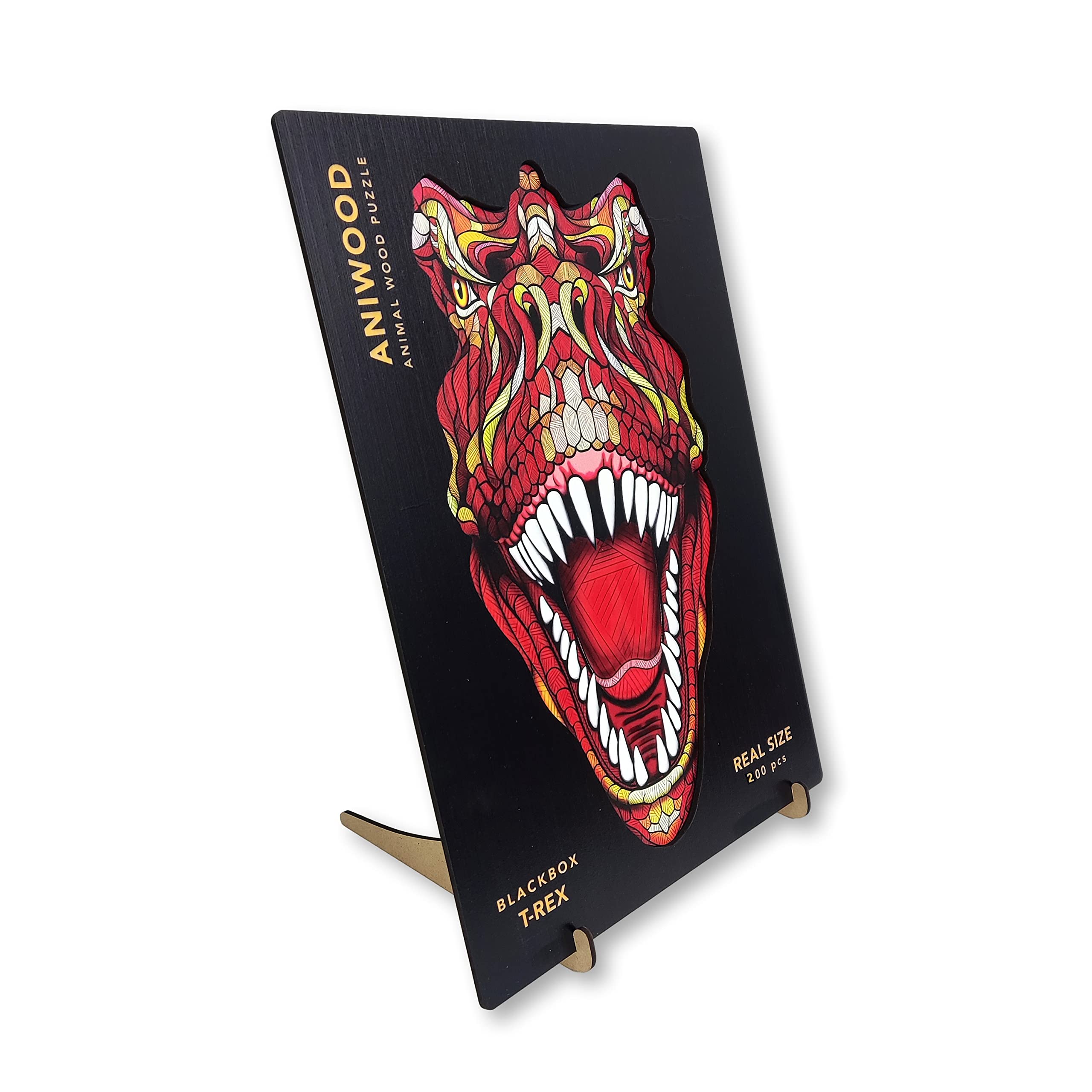 ANIWOOD Holzpuzzle Erwachsene Tieren. Gestanzter Deckel, Lebensgroße Puzzle-Box. 3 Schwierigkeitsmodi, dekoratives Element. Einzigartige Puzzleteile (T-Rex, L)