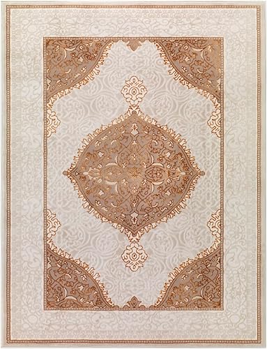 Miniatura 4 de Antep Rugs Babil - Alfombra tradicional dorada de 2 x 10 pies, con borde oriental de alta y baja textura, color beige y verde, 2 x 10 pies