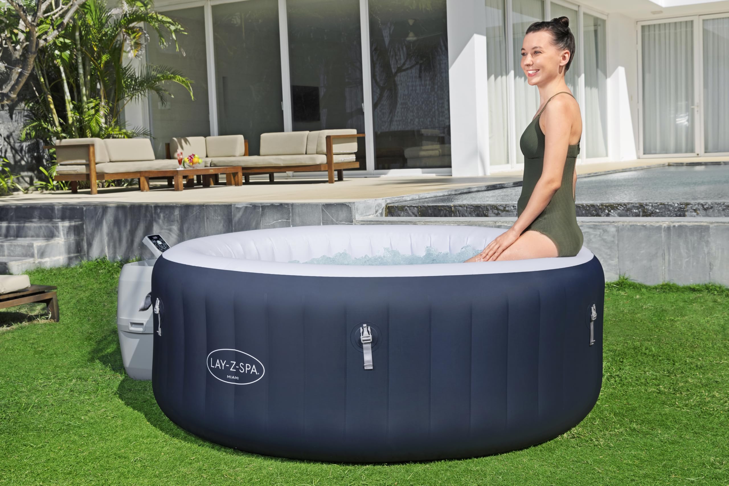 Bestway - Spa Gonflable Miami AirJet Efficacité énergétique pour 2 à 4 Personnes - 180 cm x 180 cm x 66 cm - Bleu