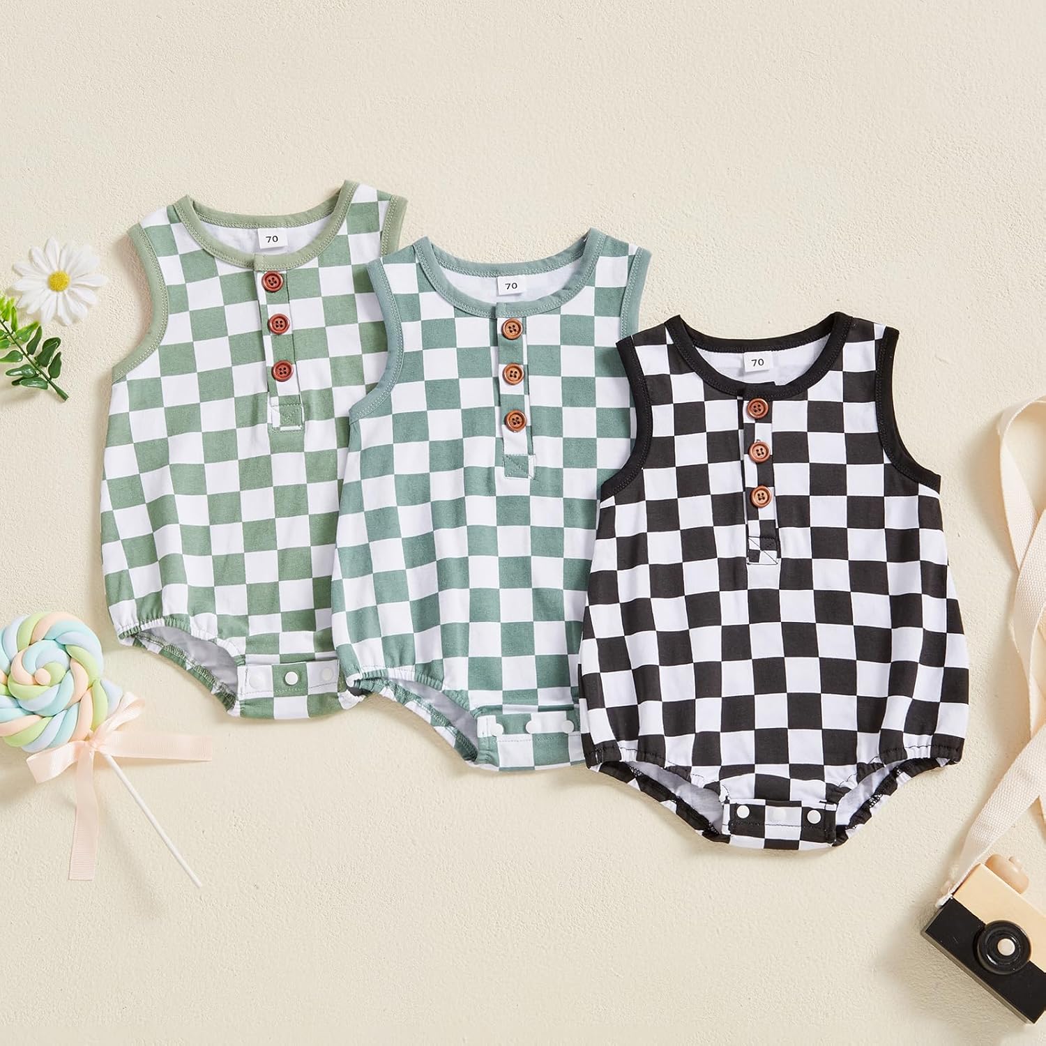 MoZiKQin Baby Boy Girl Clothes Newborn Checkered Bubble Romper Sleeveless Jumpsuit Infant One Piece Summer Outfit - Image 7