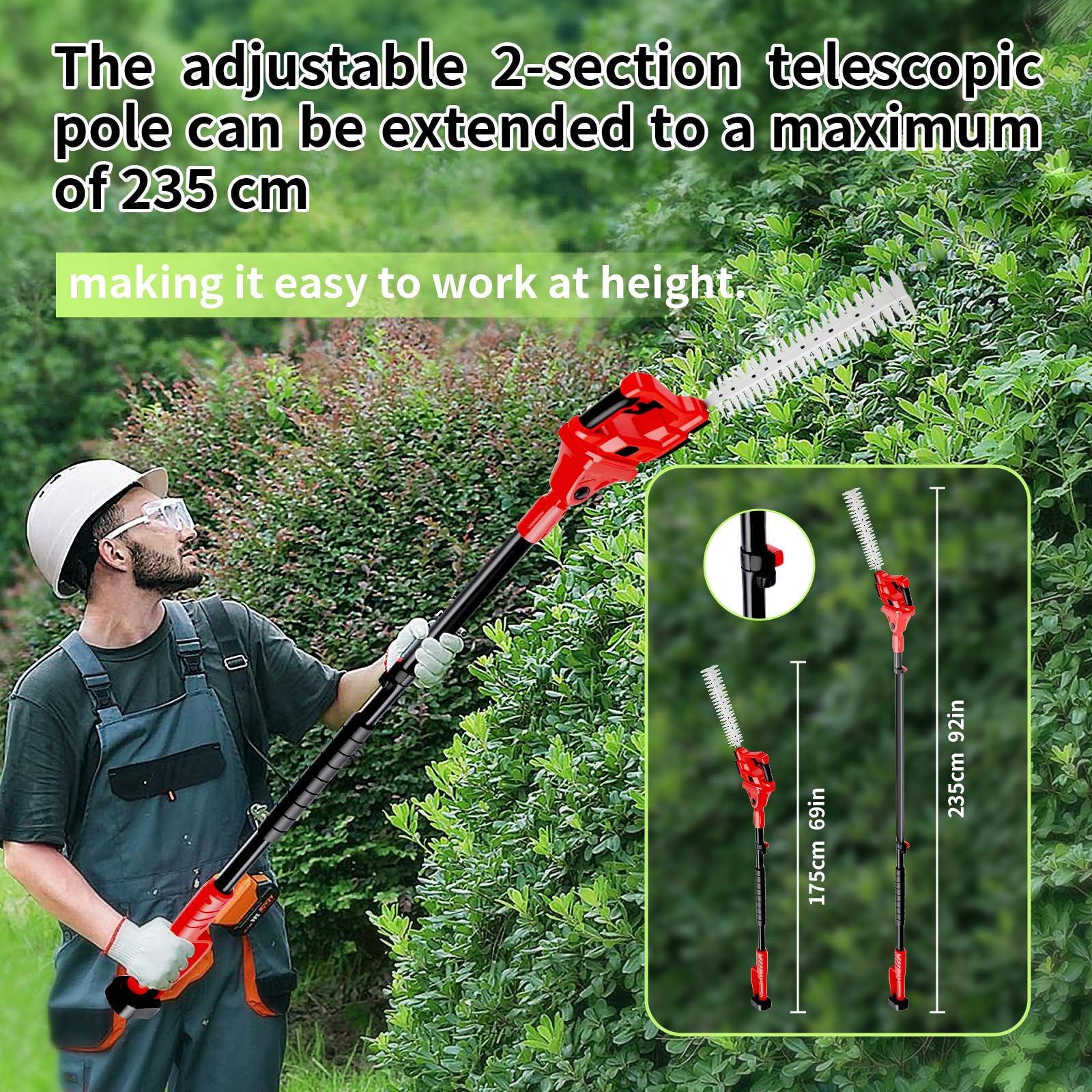 Akku Heckenschere & Astschere Teleskop mit 2x4000mAh Akkus