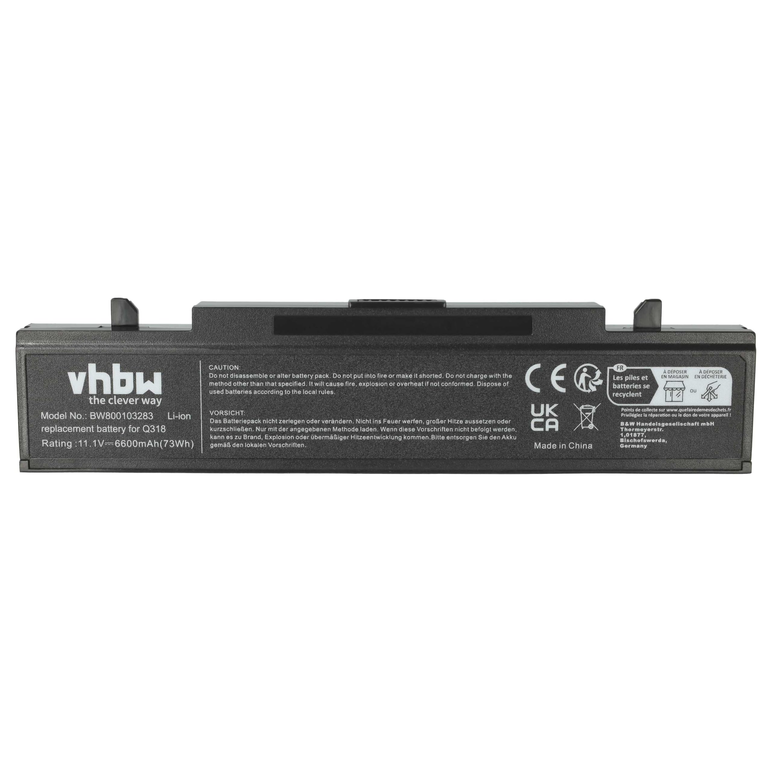 vhbw 1x batteria compatibile con Samsung R540, R580, R590, R620, R710, R719, R720 notebook (6600mAh, 11,1V, Li-Ion)