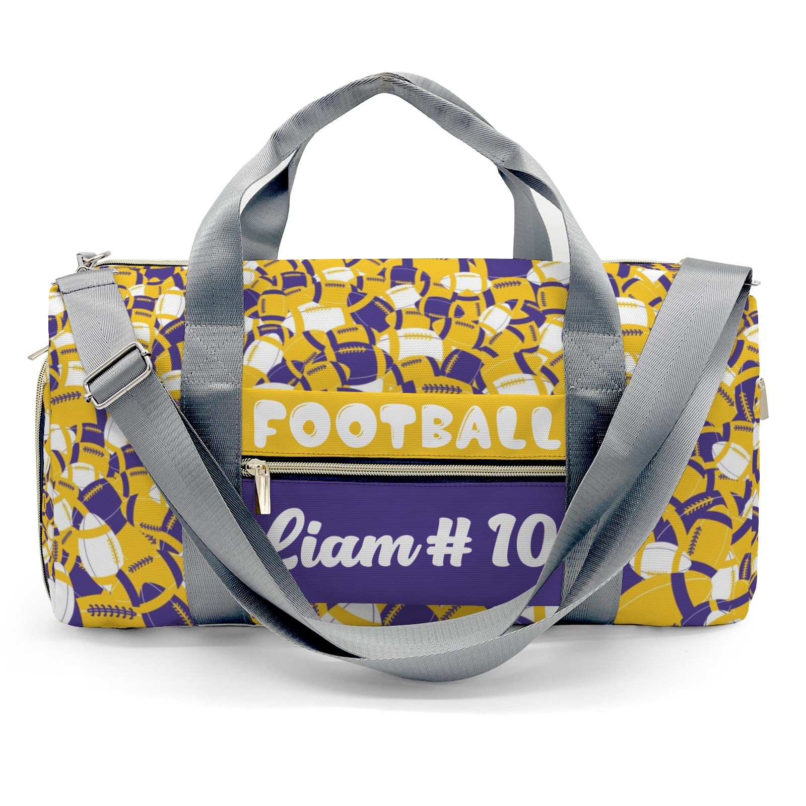 Purple Golden Yellow Rugby Customized Duffel Bags (Store Shoes) Weekender Overnight Bag Travel Bag Personalized Gift Gym Bags