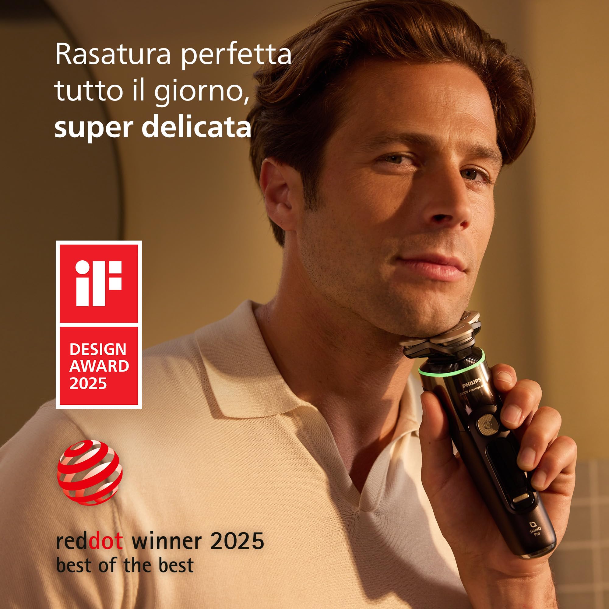 Philips Shaver i9000 Prestige Ultra, rasoio elettrico Wet & Dry, tecnologia Skin IQ Pro, triplo sistema Lift & Cut, lame di precisione NanoTech 360º, 5 modalità di rasatura, modello XP9405/31