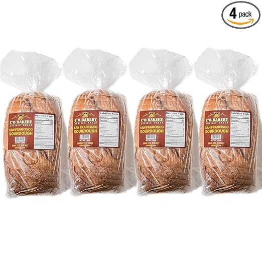 C'O Bakery Artisan Bread San Francisco Sourdough - Handmade, All Natural, High Fiber, Sliced Sandwich Loaf Multipack (Pack of 4 Loaves)
