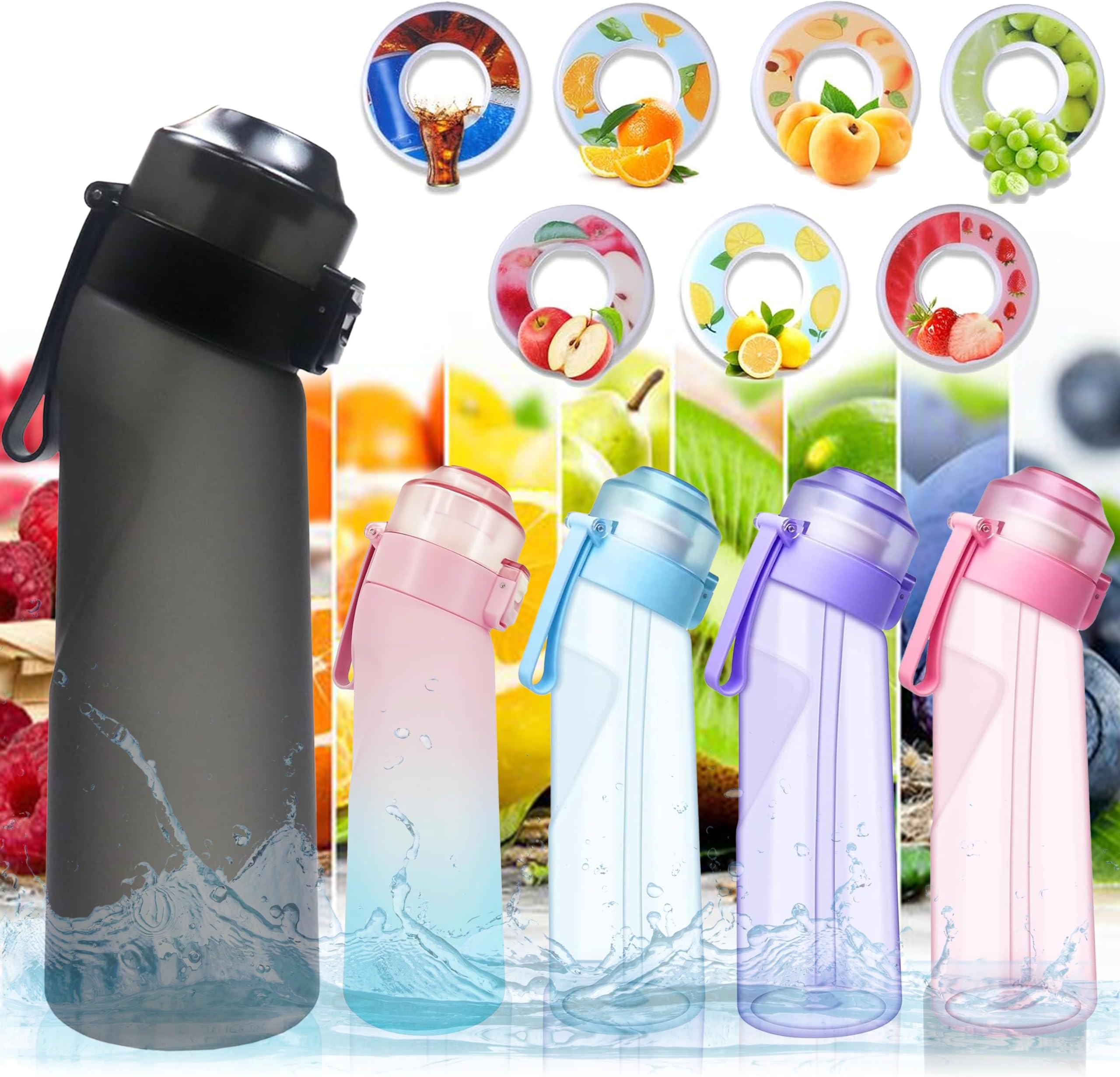 Air Up Water Bottle – Air Up Bottle with 7 Flavored Pods Multi Colors, Fruit Scented Flavored Water Bottle for Kids, Sports and Travel 650 ml, Leak Proof