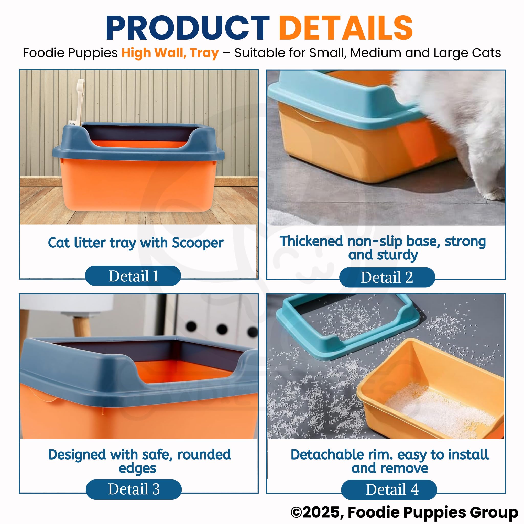 Foodie Puppies Open-Top Cat Litter Tray with Scooper Cat's Toilet - (High Wall, Large) (47 x 35 x 16cm) for Cats and Kittens I Durable Tray, Reduces Odor, Perfect Starter for Toilet Training 4