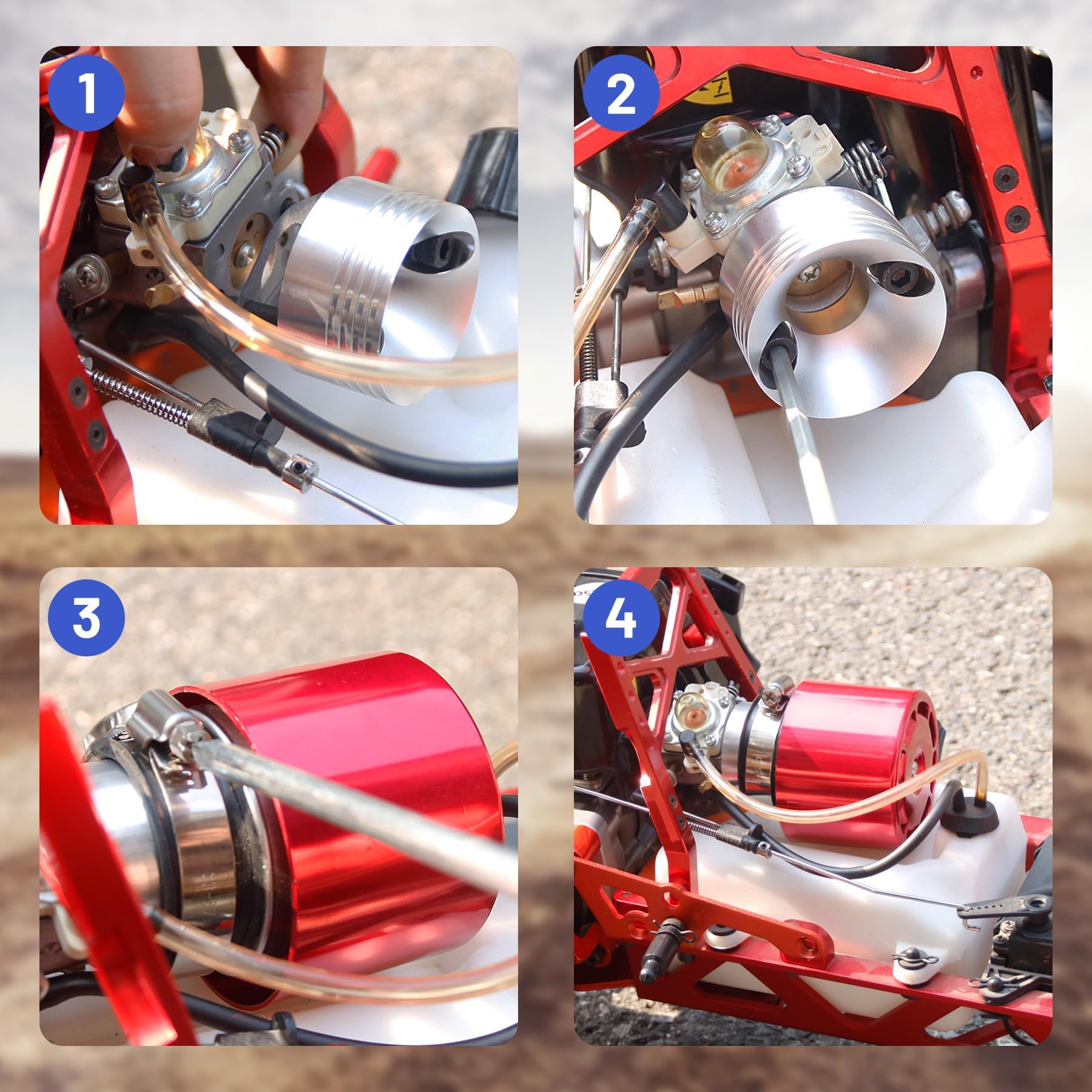 smTSRC RC Air Filter Set including Metal Cover for 1/5 HPI RV KM Baja 5B 5T 5SC SS RC Car Part, Red - Image 7