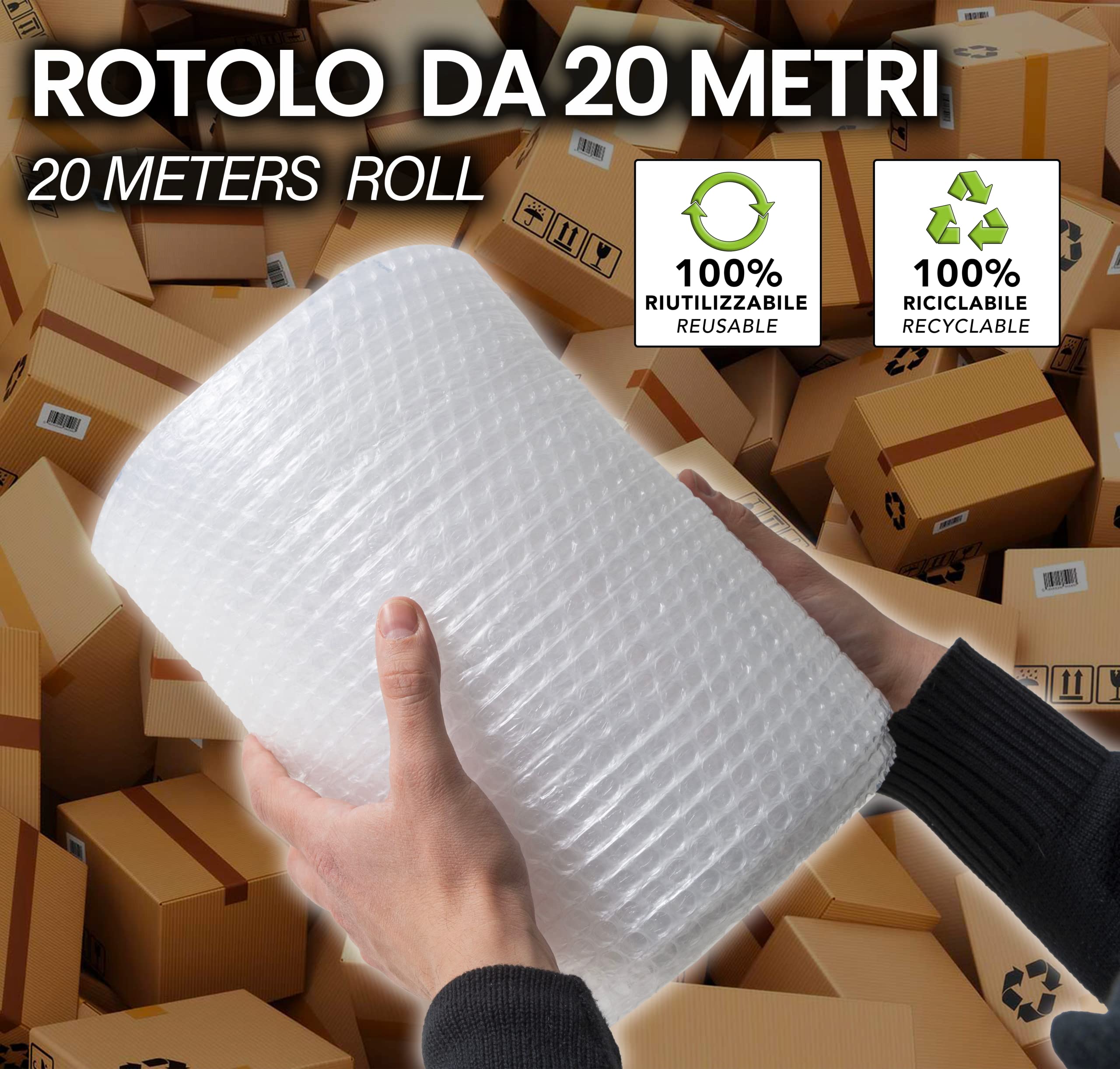 IPEA Rollo de Plástico de Burbujas para Embalaje y Envío – 20 Metros x 30 cm – Made in Italy – Pluriball - Burbujas de Aire Protección, Acolchado, Embalaje Objetos – Resistente Desgarro - 55 gr/mq