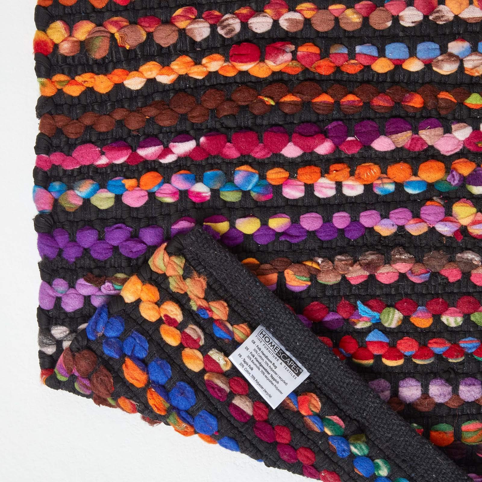 HOMESCAPES - Tapis tissé Chindi Multicolore, Fabrication Artisanale - Folk - 160 x 230 cm