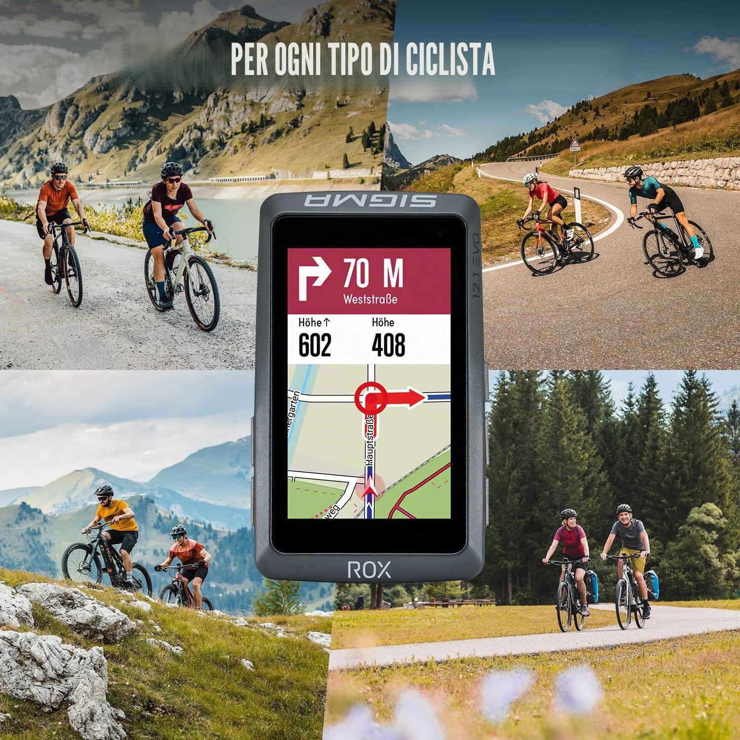 SIGMA Sport – ROX 12.1 EVO Ciclocomputer GPS wireless 3" | Made in Germany | Navigatore bici con 150 funzioni, GLONASS & Bluetooth - Compatibile con Komoot & E-Bike - Set con Sensore, Grigio Notte