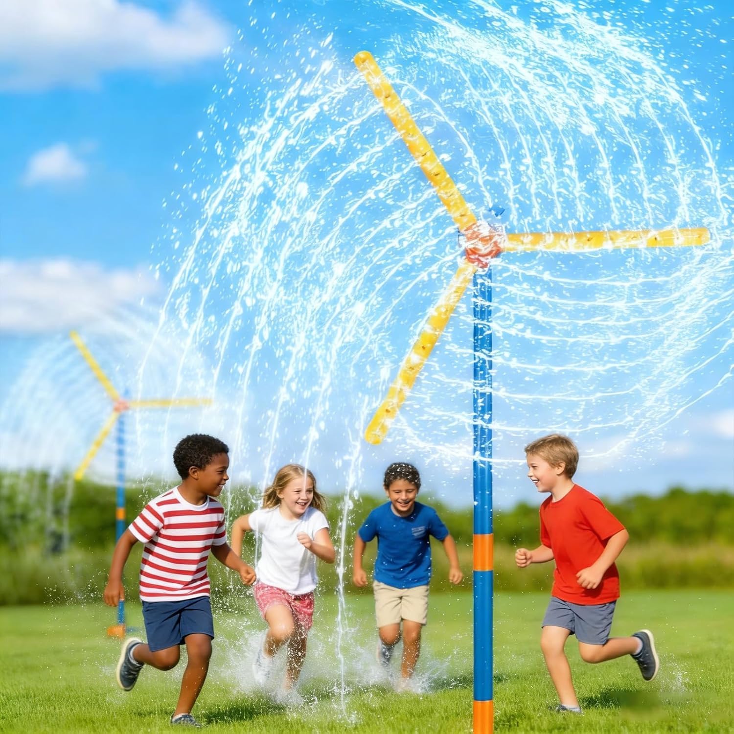 Upgraded Windmill Water Sprinkler for Kids, 360 Degree Spinning Splash Water Toys with 27 Nozzles, Outdoor Garden Toys for Boys, Girls and Dogs,Summer Backyard Lawn Play