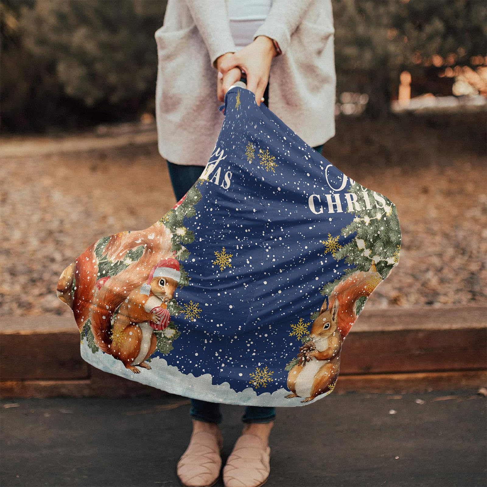 Nursing Cover for Breastfeeding Scarf, Vintage Winter Christmas Tree Squirrel Navy Blue Baby Car Covers Super Soft Multi Use for Canopy Shopping Cart Cover Blanket Stroller Cover