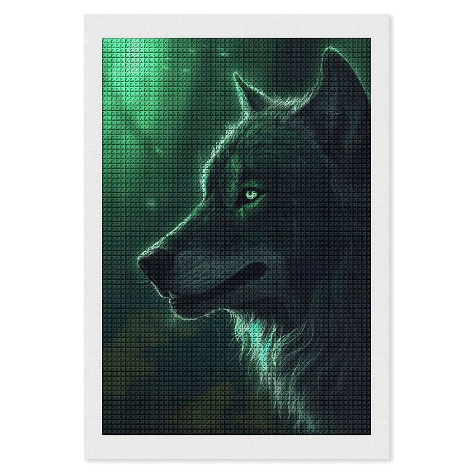 Green Wolf Diamond Art Kits for Adults, DIY 5D Diamonds Painting Kits for Beginner, Round Full Drill Diamond Dots Painting, 8"x12" Diamonds Pictures Gem Art and Crafts Wall Decor