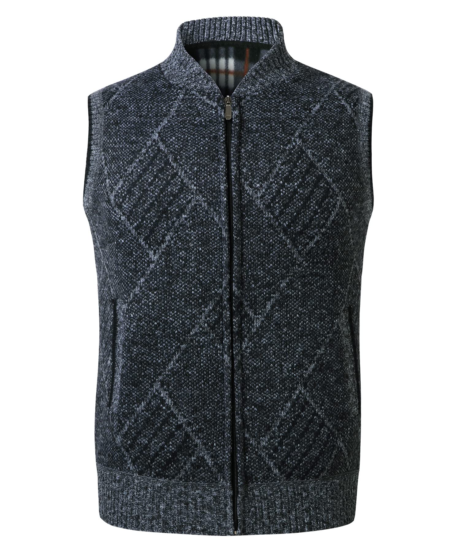 Hommes Cardigan Veste en Maille Pulls sans Manche Grosse Maille avec Col Droit Automne Hiver Chaud avec Poche Gilet Doublure Polaire Débardeurs Tricoté Chandail