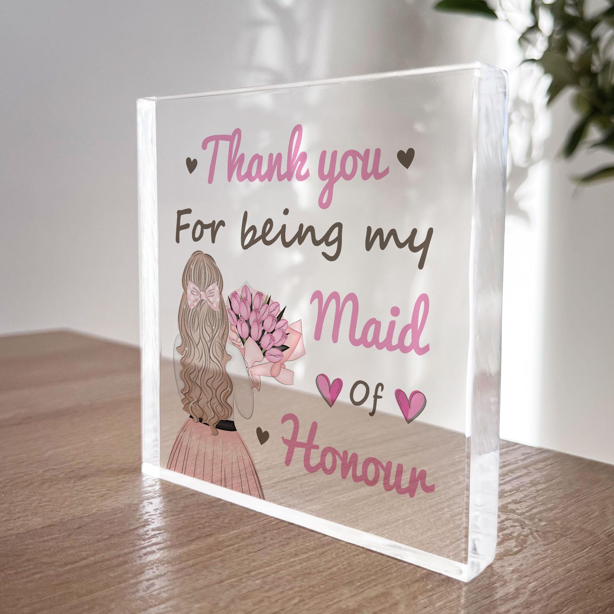 Red Ocean Thank You For Being My Maid Of Honour Gift Acrylic Block Wedding Day Gifts Maid Of Honour Gifts For Friend Sister Her - Image 3