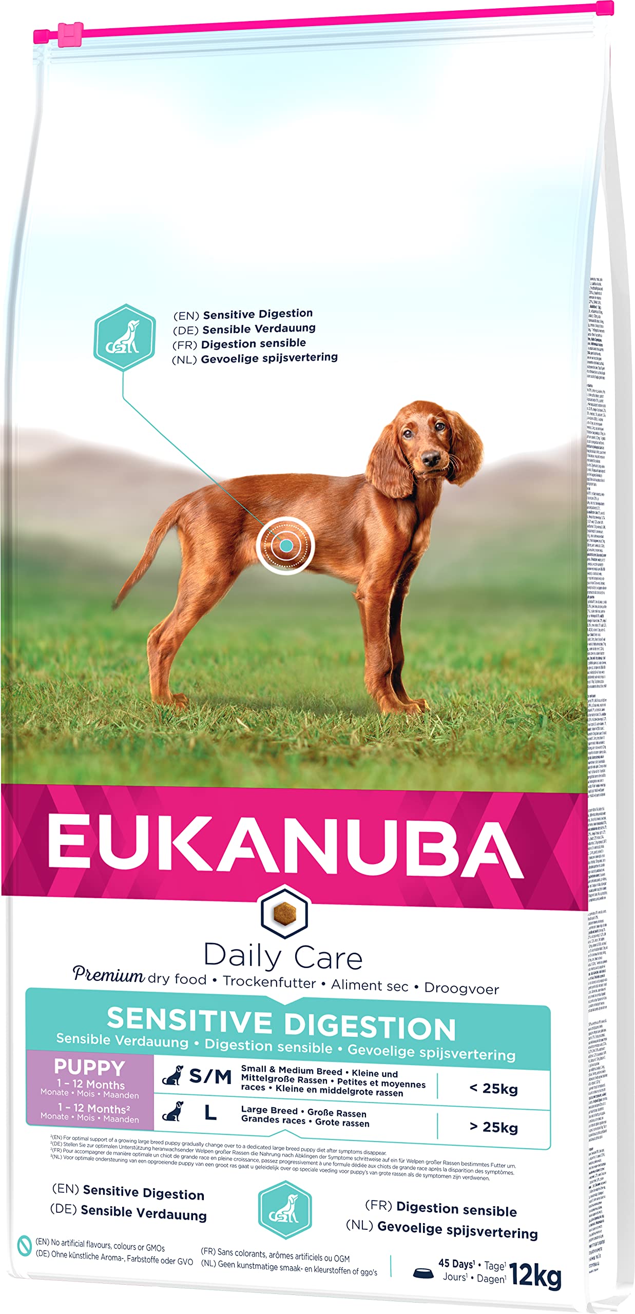 EUKANUBA Daily Care Alimento seco para cachorros con digestión sensible, creado para perros con estómagos sensibles, 12 kg