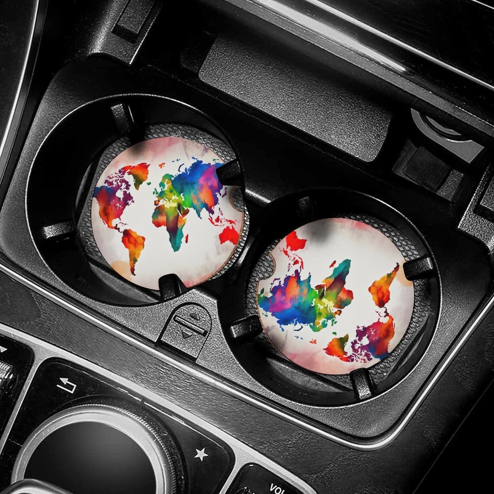 Dessous de verre pour voiture avec motif carte du monde en liège étanche x6